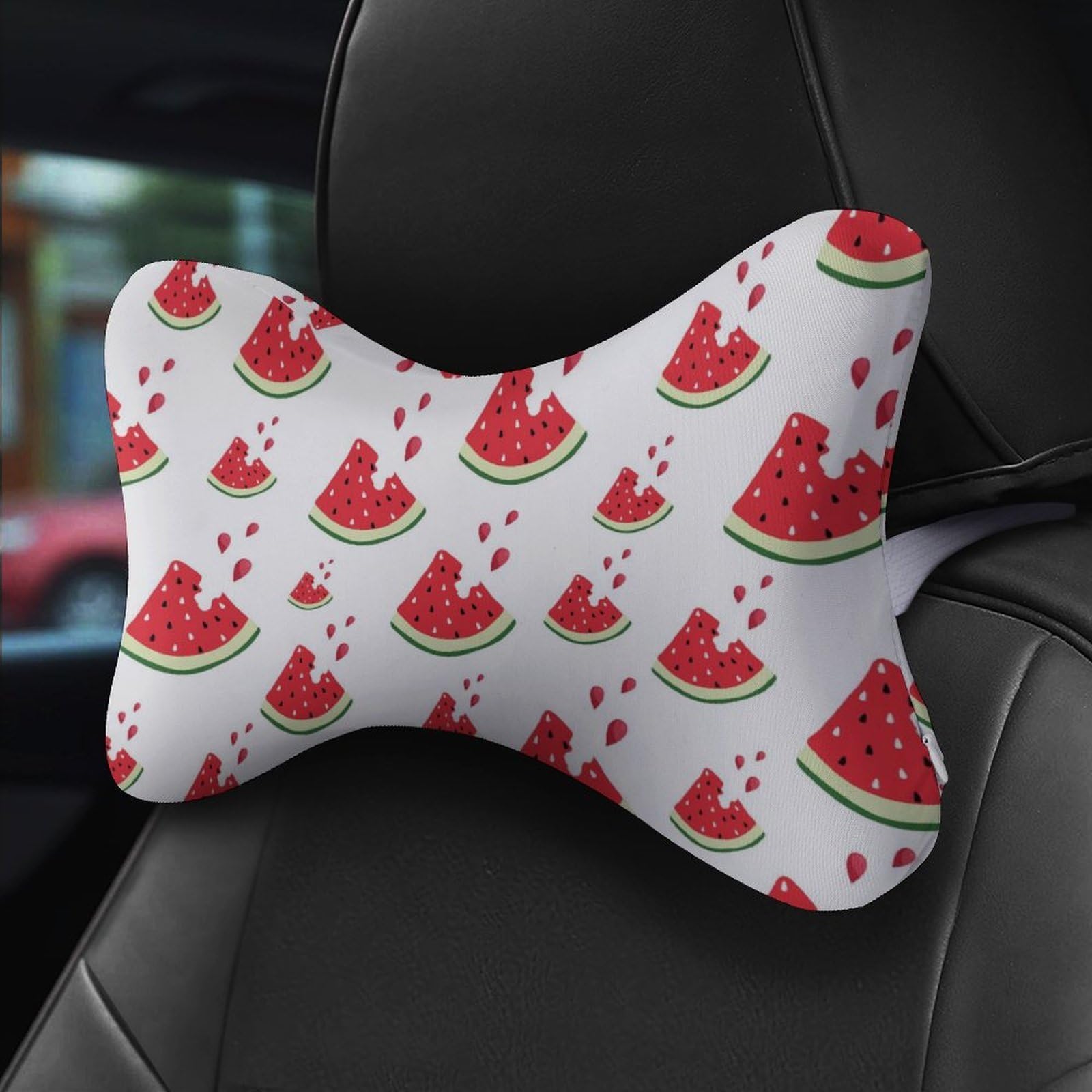 SMAZDFXX Watermelon Car Neck Pillow Set of 2 Car Seat Head Support Cushion Bone Pillows with Elastic Strap