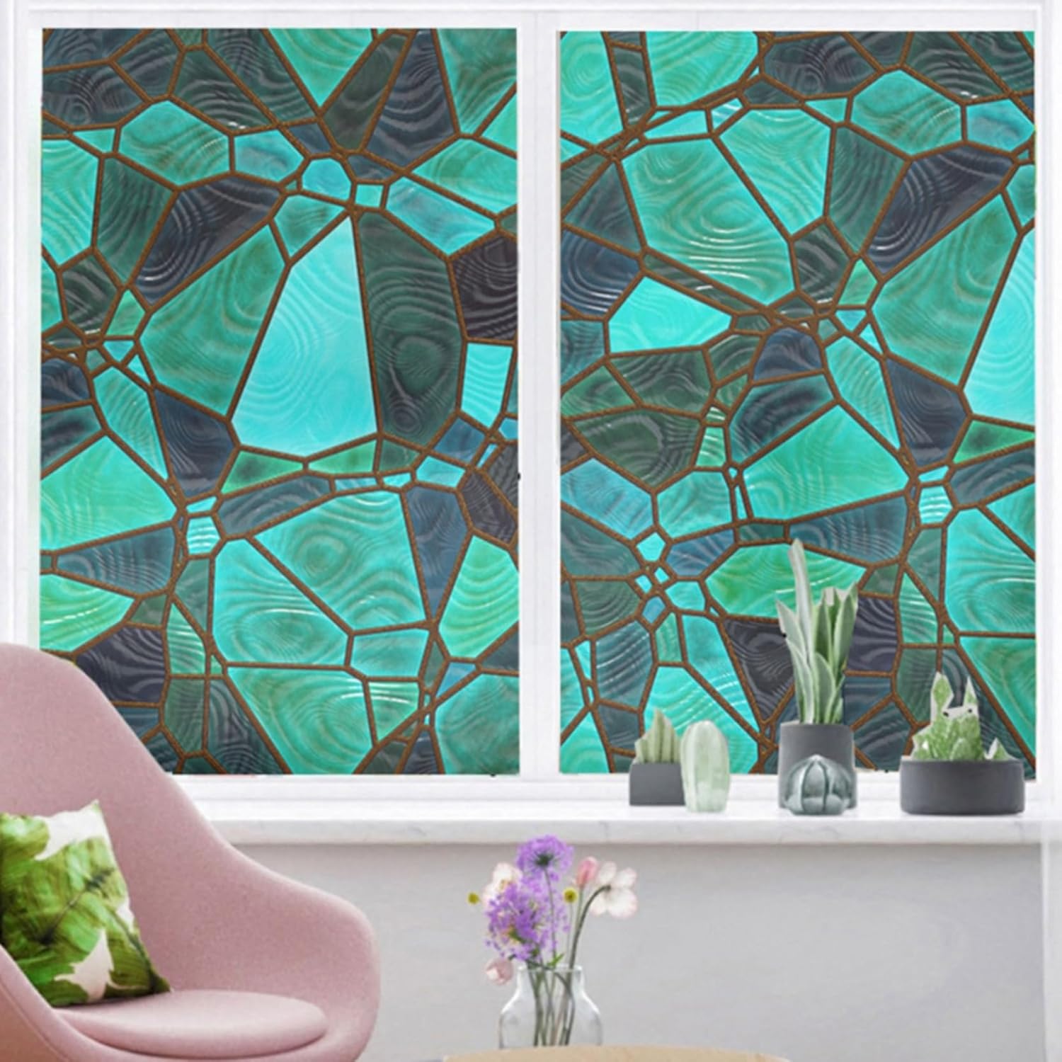 すりがらす目隠しシート ステンドグラス 欧風 60x200cm 外から見えない 接着剤付き ウィンドウフィルム ガラス窓 遮光 断熱