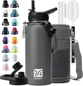 Insulated Water Bottle | Thickened Stainless Steel Vacuum Metal | Portable Sports Water Jug for Gym and Hiking with Straw, Carrier Bag, Handle Strap | BPA-Free 32 oz