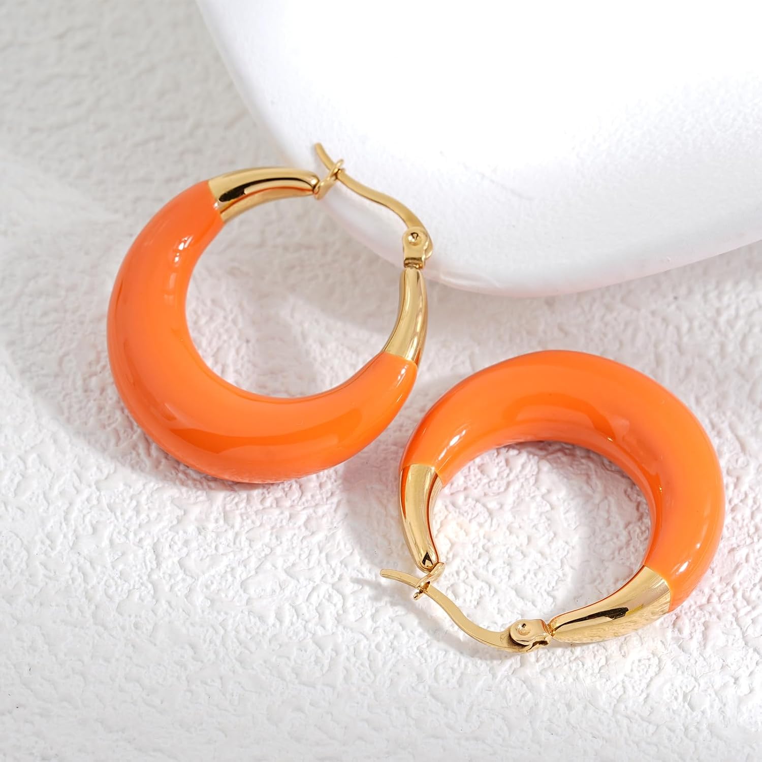Colorful Enamel Hoop Earrings for Women 18K Real Gold Plated Hoop Earring Hypoallergenic Stainless Steel Enamel Earring Jewelry Gift for Wife Girlfriend