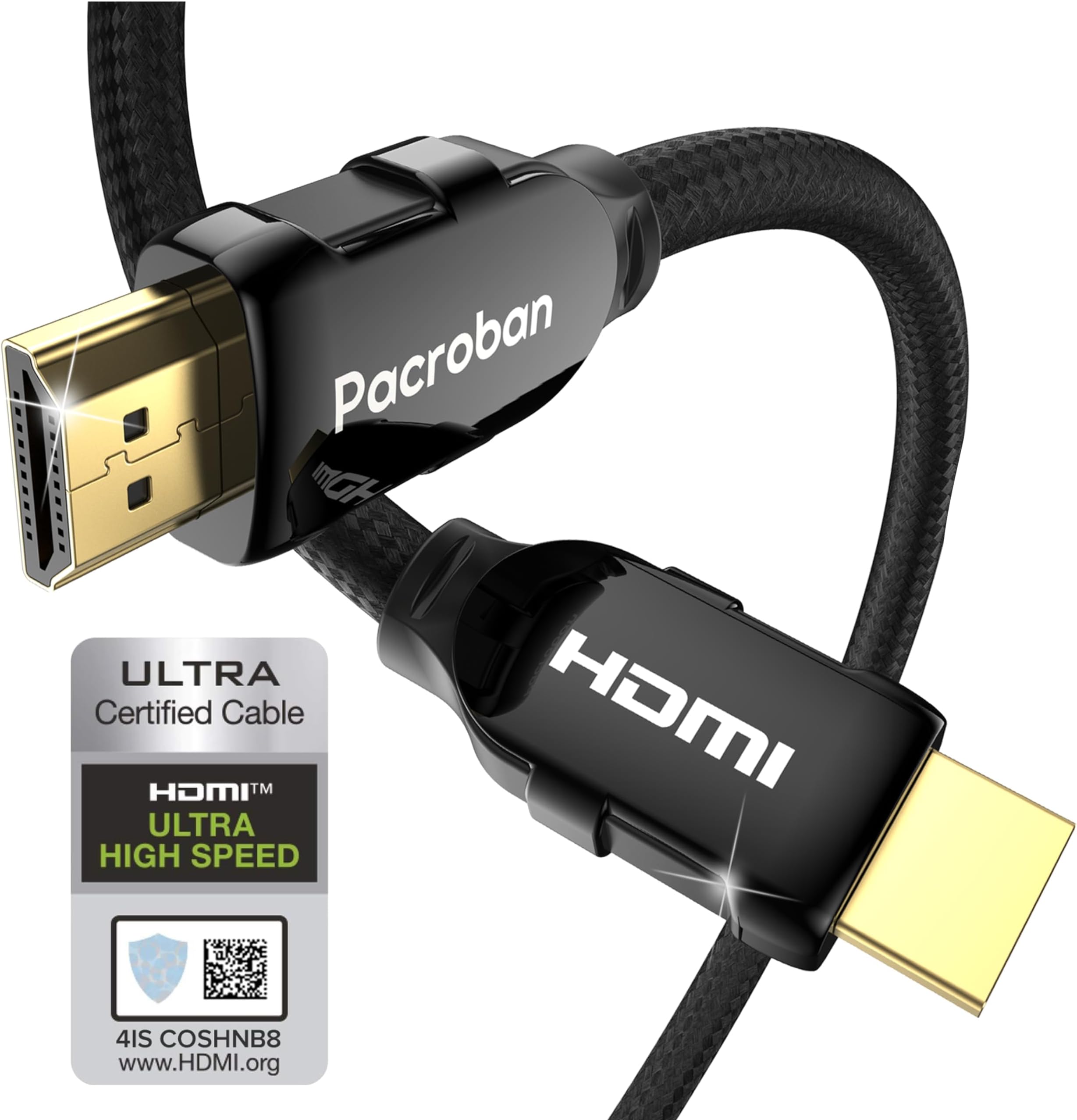 Pacroban eARC HDMI Cable 10FT Cable for Soundbars [Premium Certified Ultra High Speed] HDMI 2.1 Cord, 48Gbps, 4K 120Hz, 8K 60Hz | Dolby Atmos Audio, Dynamic HDR, HDCP, Dolby Vision, Ethernet