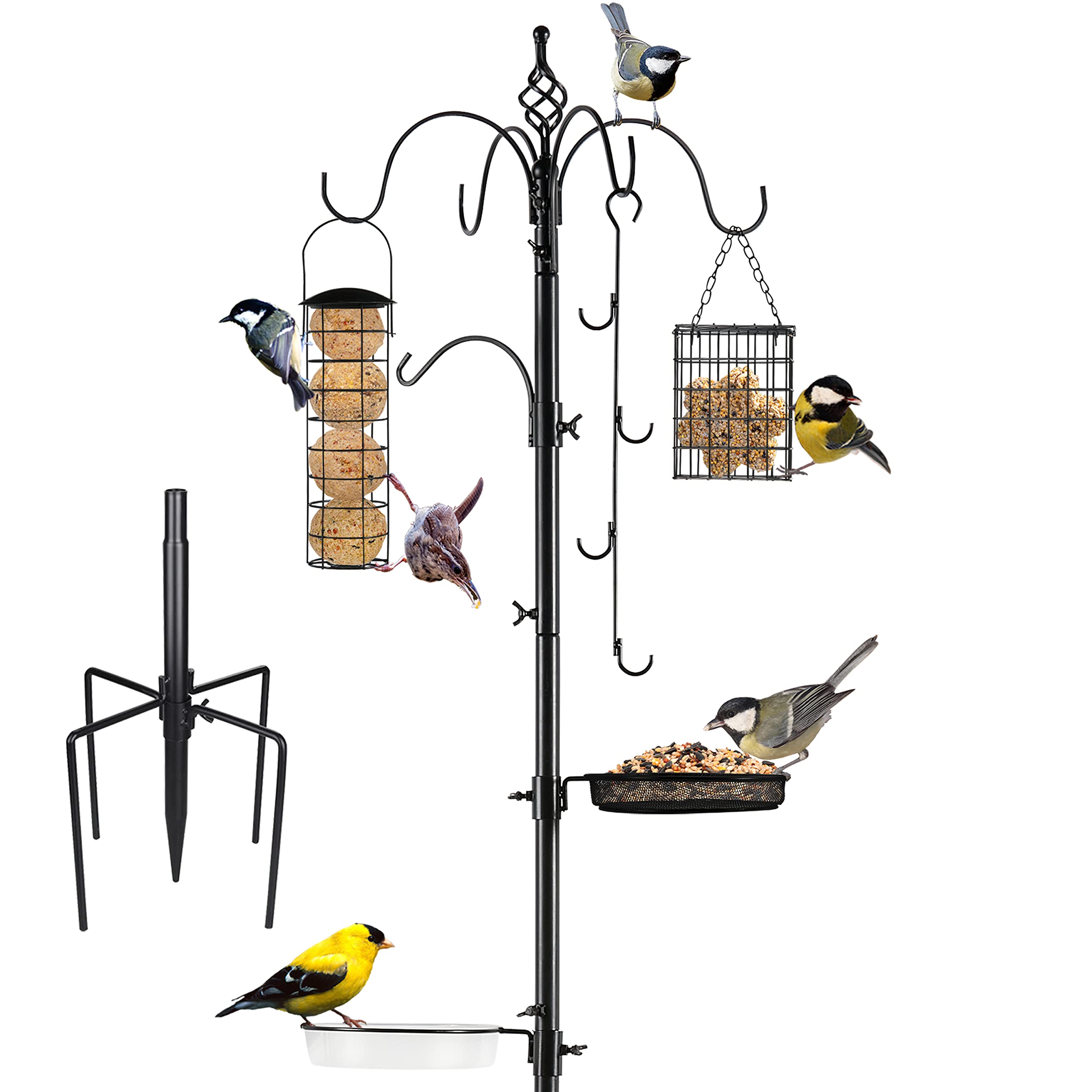 Buy JEAA 6 Hook Bird Feeding Station Kit, Bird Feeder Pole w/ 4 Bird