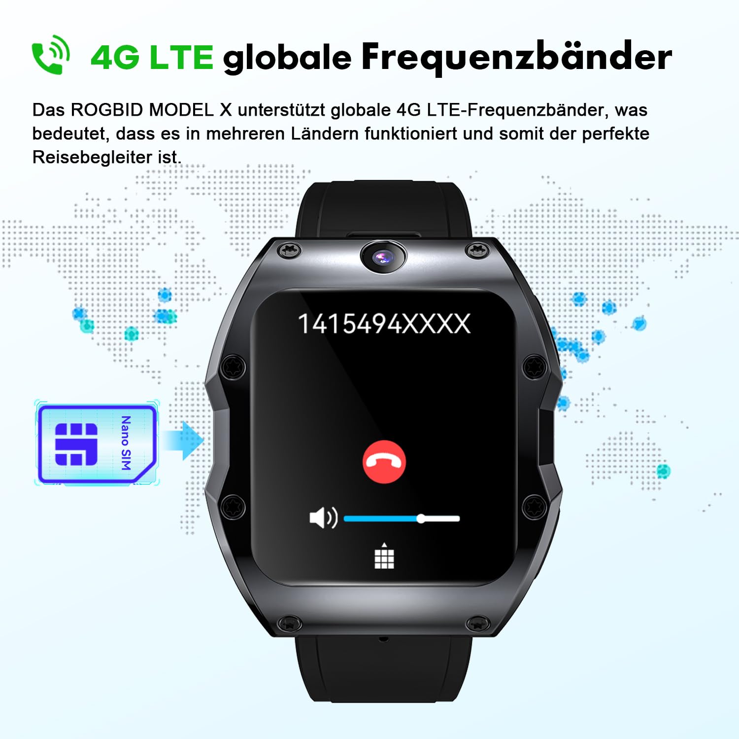 Rogbid 4G LTE Smartwatches, telefon dla mężczyzn, rozmowy i SMS-y, podwójny aparat 13 MP + 8 MP, wszystkie ceramiczne smartwatchy z gniazdem na kartę SIM, GPS, tętno, tlenek (czarny ceramiczny 128 GB)
