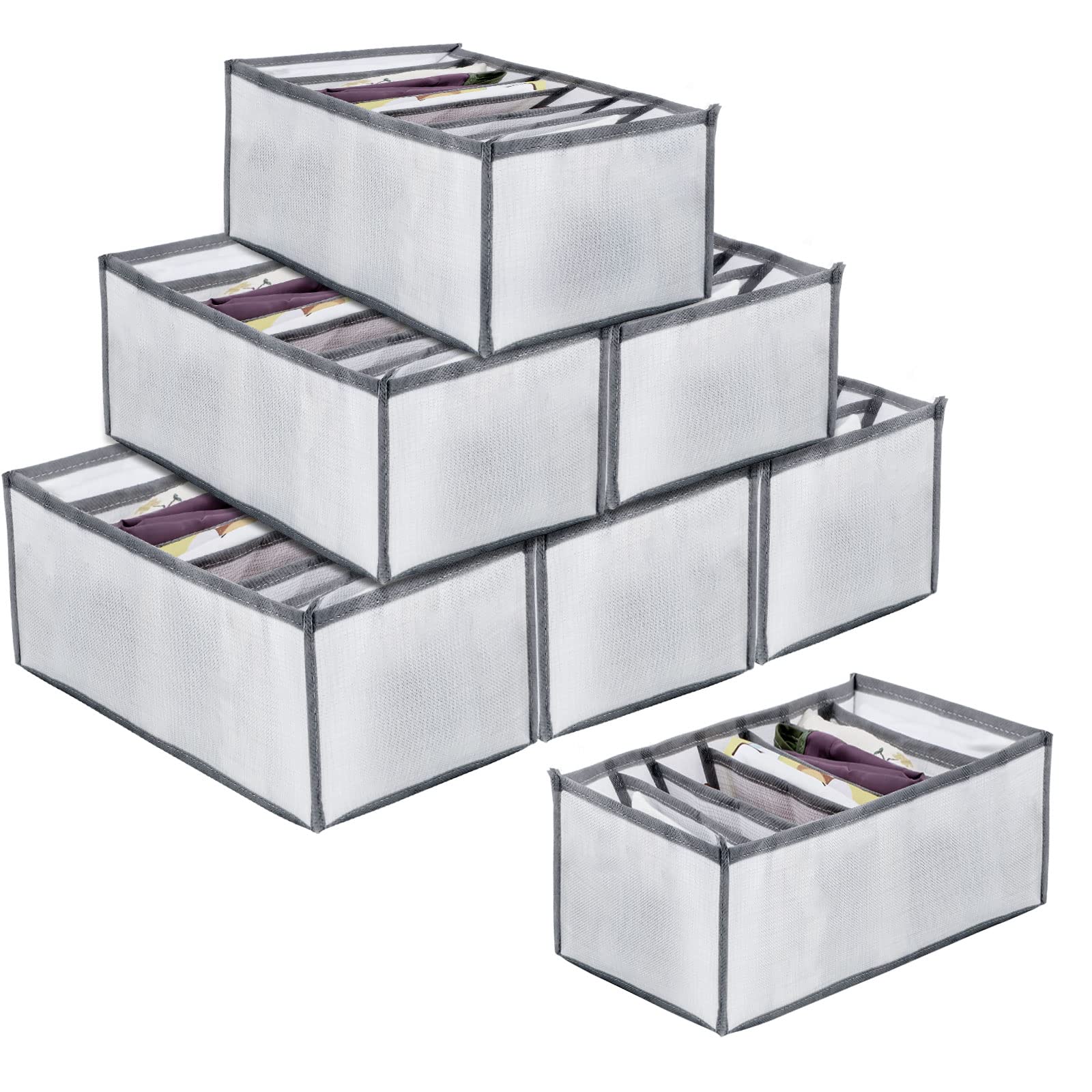 MengQiLe Organizer Armadio Cassetti, 7 Pezzi Organizzatore Divisori per Cassetti Pieghevole, Organizer Armadio Salvaspazio con 7 Scomparti per Reggiseni, Calze, Cravatte, Magliette, Pantaloni, ecc