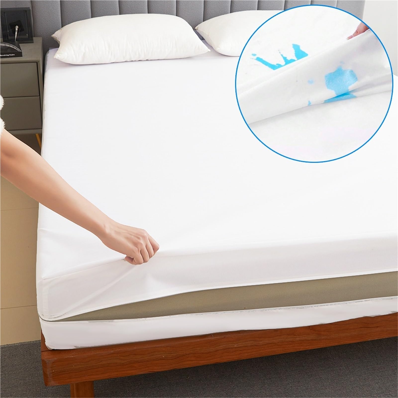 Funda Colchón Protector de colchón Impermeable con Cremallera Funda Suave, Transpirable y silenciosa, Queen/King(Grey,120x200x28cm)