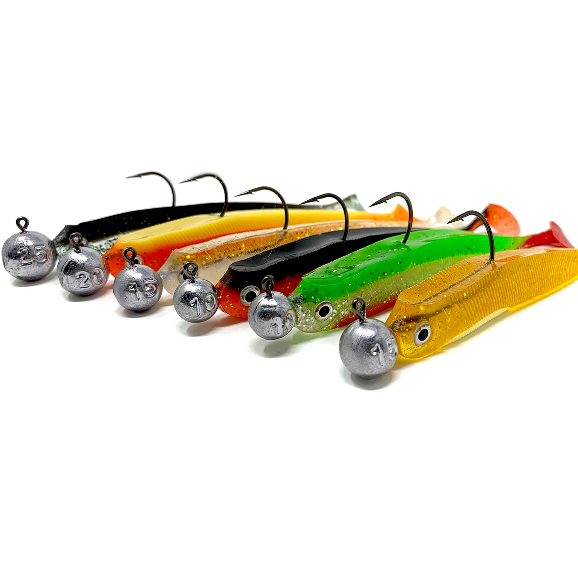 Zanderfang – Jigköpfe Angelhaken-Set Jighaken – Jigkopf Größe 2/0 und 4/0 für Gummiköder von 8cm bis 13cm – 20 Jigköpfe Set – 10 Snaps zum Angeln