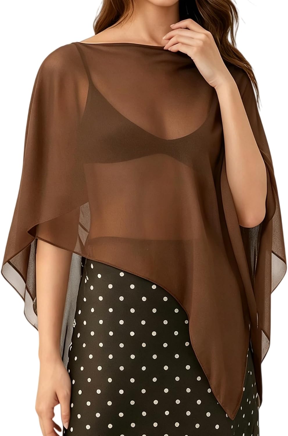 Women Sheer Poncho Shawl One Shoulder Lightweight Sweater Batwing Cape Tops Summer Mesh Wrap Cover Up