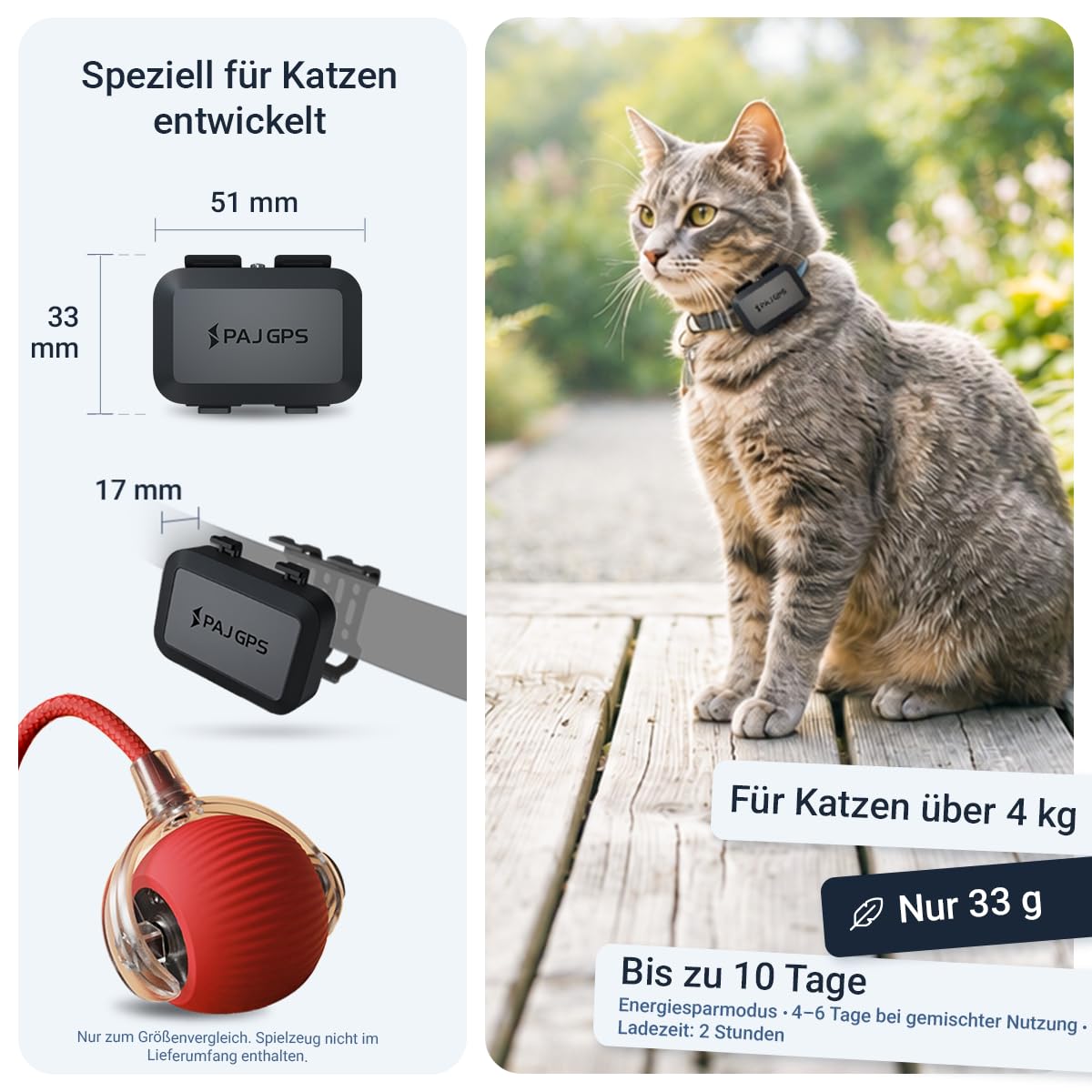 PAJ GPS Tracker Mini für Katzen inkl Katzenhalsband (Sicherheitsverschluss) | 4G - Live-Ortung in Europa - Weglaufalarm - Geozaun - 100% Wasserdicht - Mini Katzen GPS-Tracker für Freigänger - schwarz