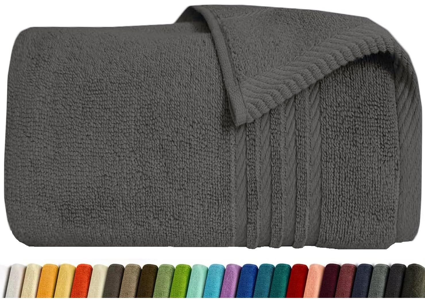 EDB Large Bath Towel 100% Egyptian Cotton Super Soft Jumbo Bath Towels 70cm x 140cm, 500-GSM Highly Absorbent Bathroom Towels (Charcoal Grey, Bath Towel)