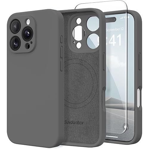 Magnetic for iPhone 16 Pro Case, Compatible with MagSafe, [Full Camera Protection][Screen Protector] Silicone Shockproof Protective Phone Case for iPhone 16 Pro 6.3", Dark Gray