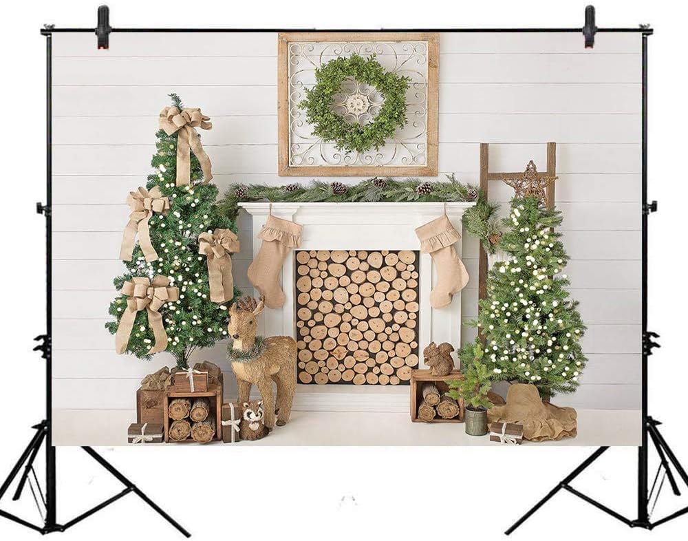 Avezano Christmas Fireplace Backdrop Christmas Tree Xmas Stockings Retro Wall Christmas Party Background 7x5ft Winter Holiday Newborn Baby Children Kids Family Xmas Party Decorations Background
