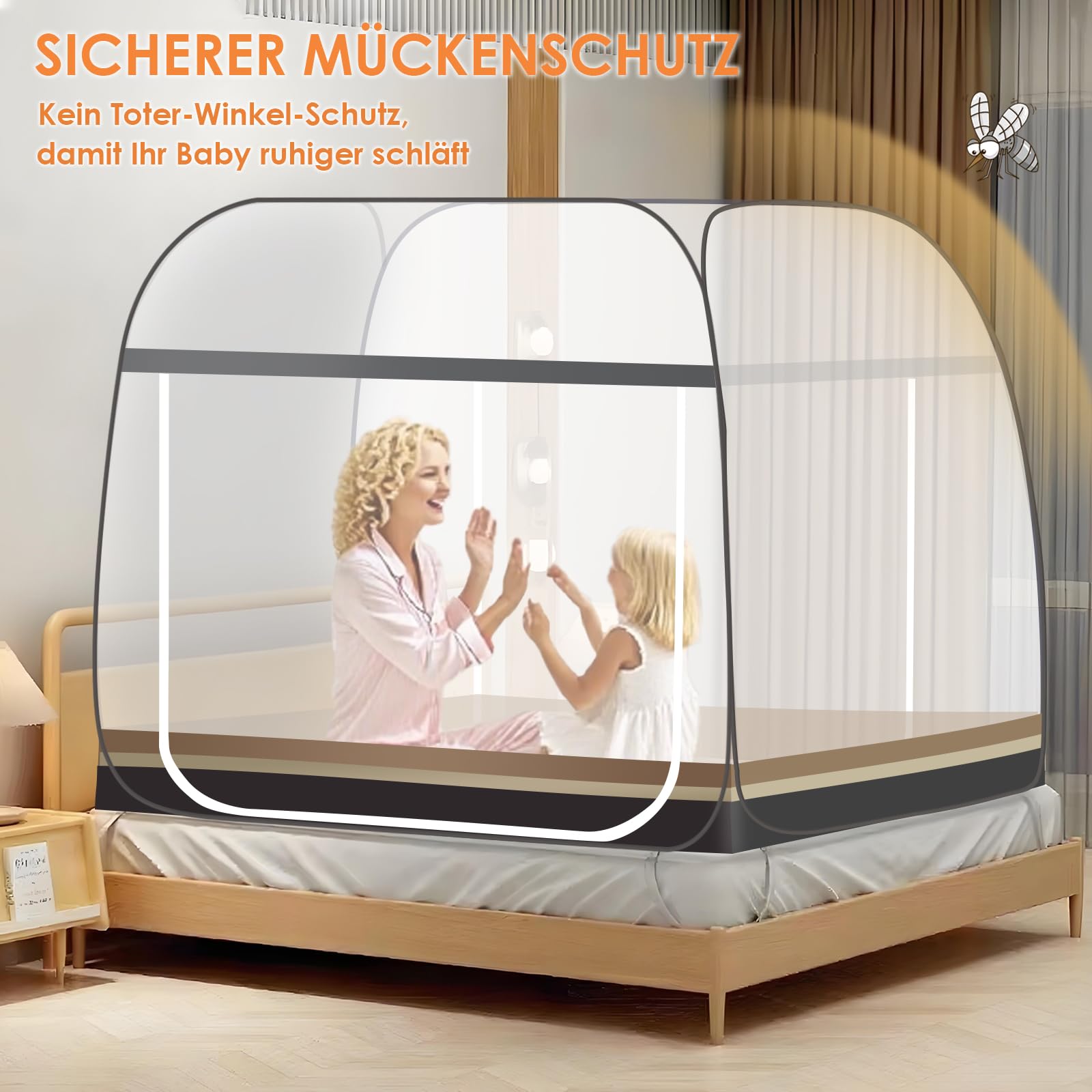 Moustiquaire pour lit,Tente Portable de Voyage Pliable avec Double Porte avec Fond Facile à Installer, Efficace Contre Les Bites de Moustiques pour Chambre, Camping, Voyage (200 * 150 * 150cm)