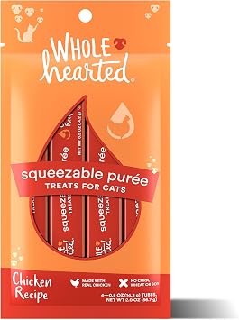 WholeHearted Chicken Recipe Puree Squeezable Cat Treats, 0.5 oz., Count of 4