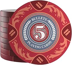 Bullets Playing Cards, 25 Tony Clay Poker Chips for Poker Set, Value 5-14g, 4cm Diameter, Red