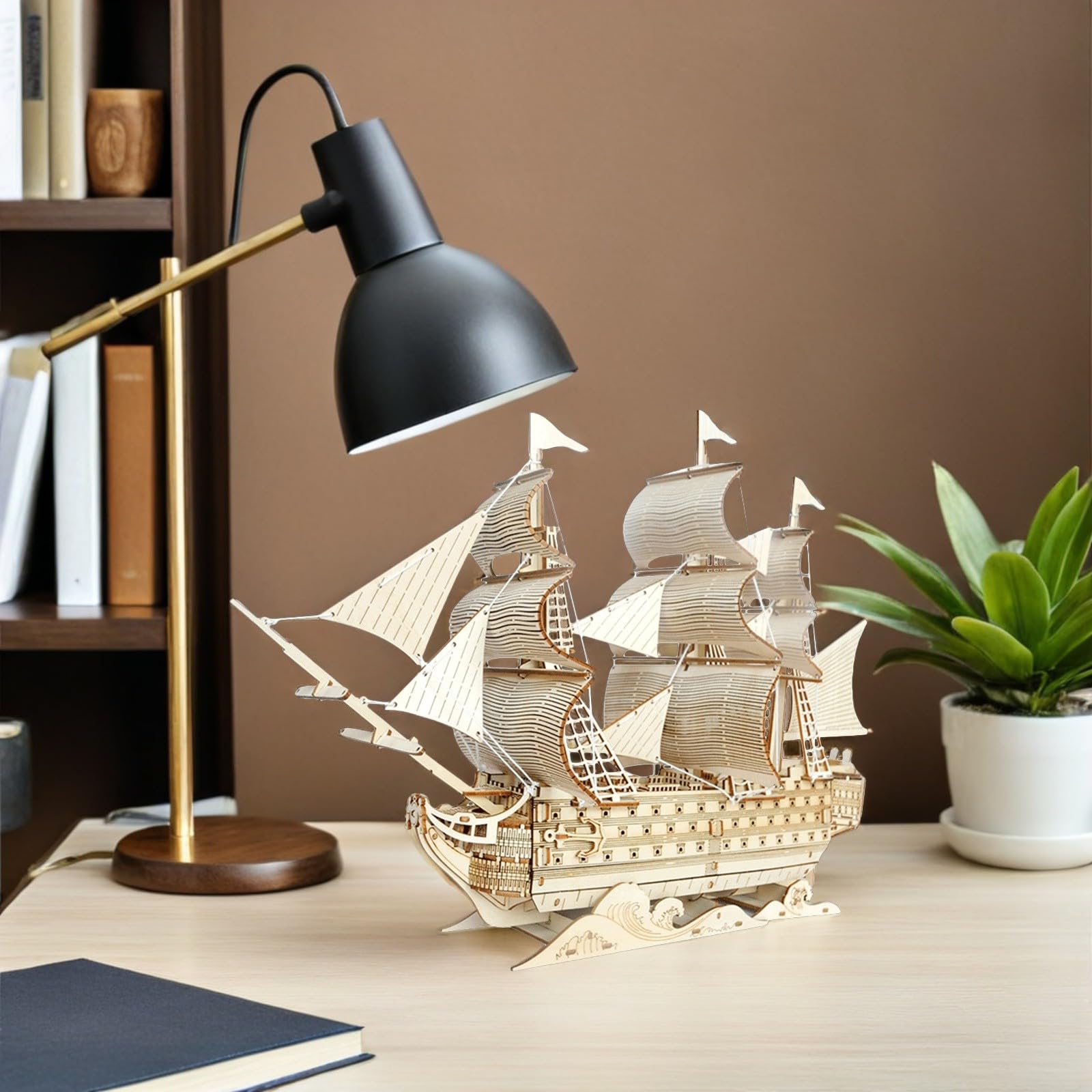 Alipis Maqueta de Barco de Madera 3d DIY para Adultos, Modelo de Barco Vela Antiguo sin Pintar, Kit de Construcción de Maquetas Náuticas para Decoración de Mesa Inspirada Océano, Adorno
