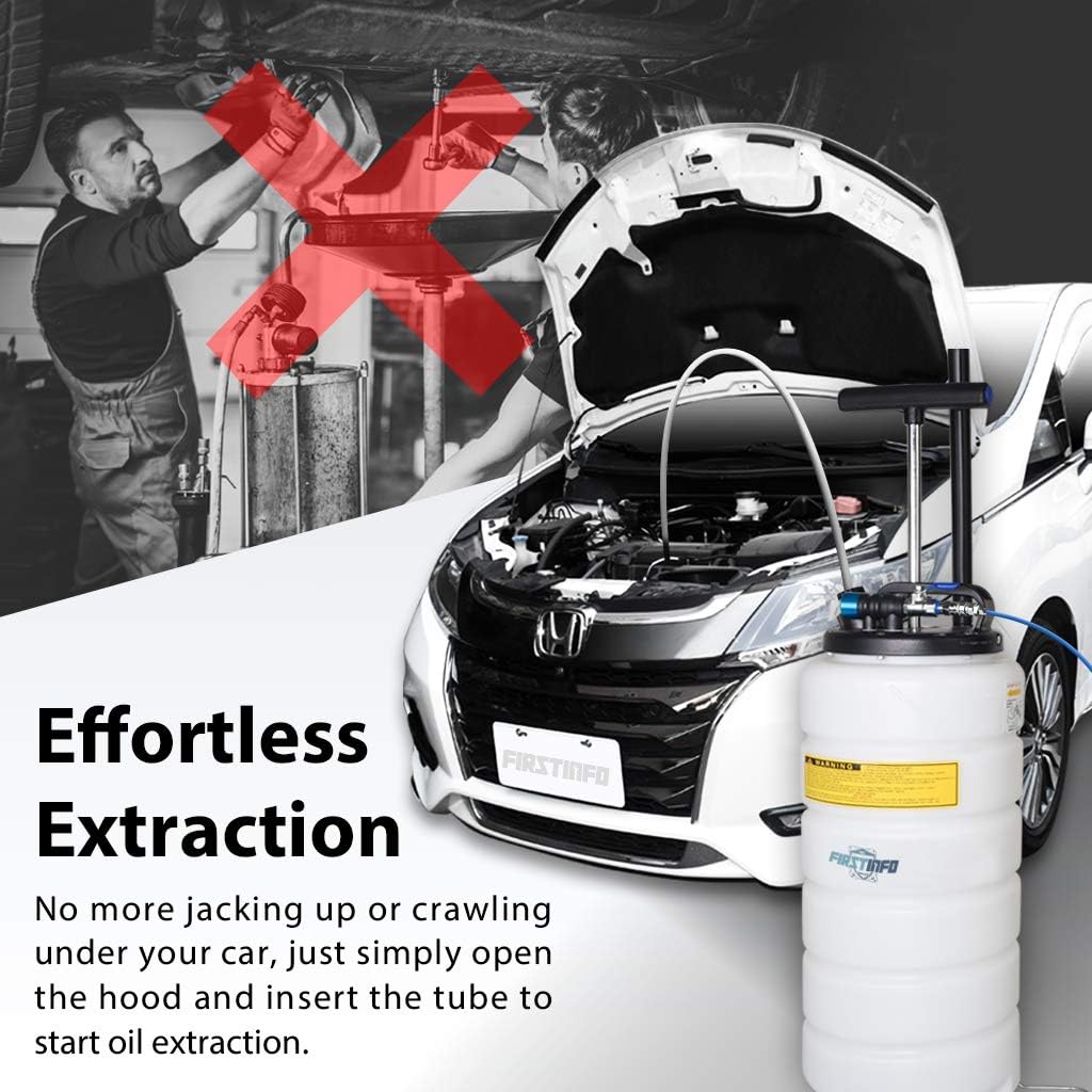 Flash Deals - 70% OFF FIRSTINFO Upgraded Pneumatic/Manual 15 Liter Oil/Fluid Changer Vacuum Extractor Pump w/Hose Storage + 3.5 x 4.5 mm Engine Oil Hose + Dust Cover
