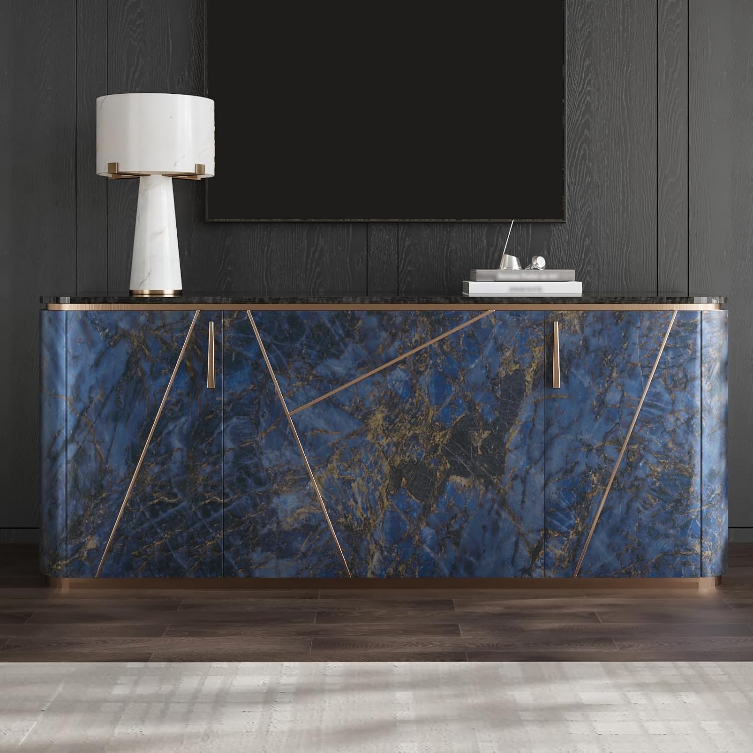 CRE8TIVE Luxury Blue Gold Marble Countertop Contact Paper Waterproof Thick Marble Wallpaper Peel and Stick Countertops for Kitchen Self Adhesive Blue Contact Paper for Walls Tables Bathroom 12"x354"