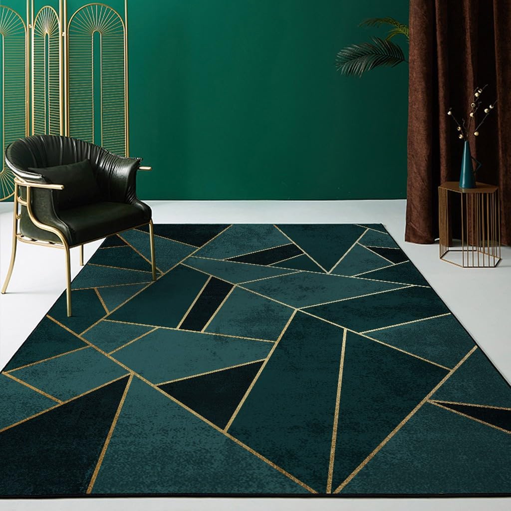 Tapis salon grand intérieur moderne vert 160x160 cm avec moquette patchwork géométrique