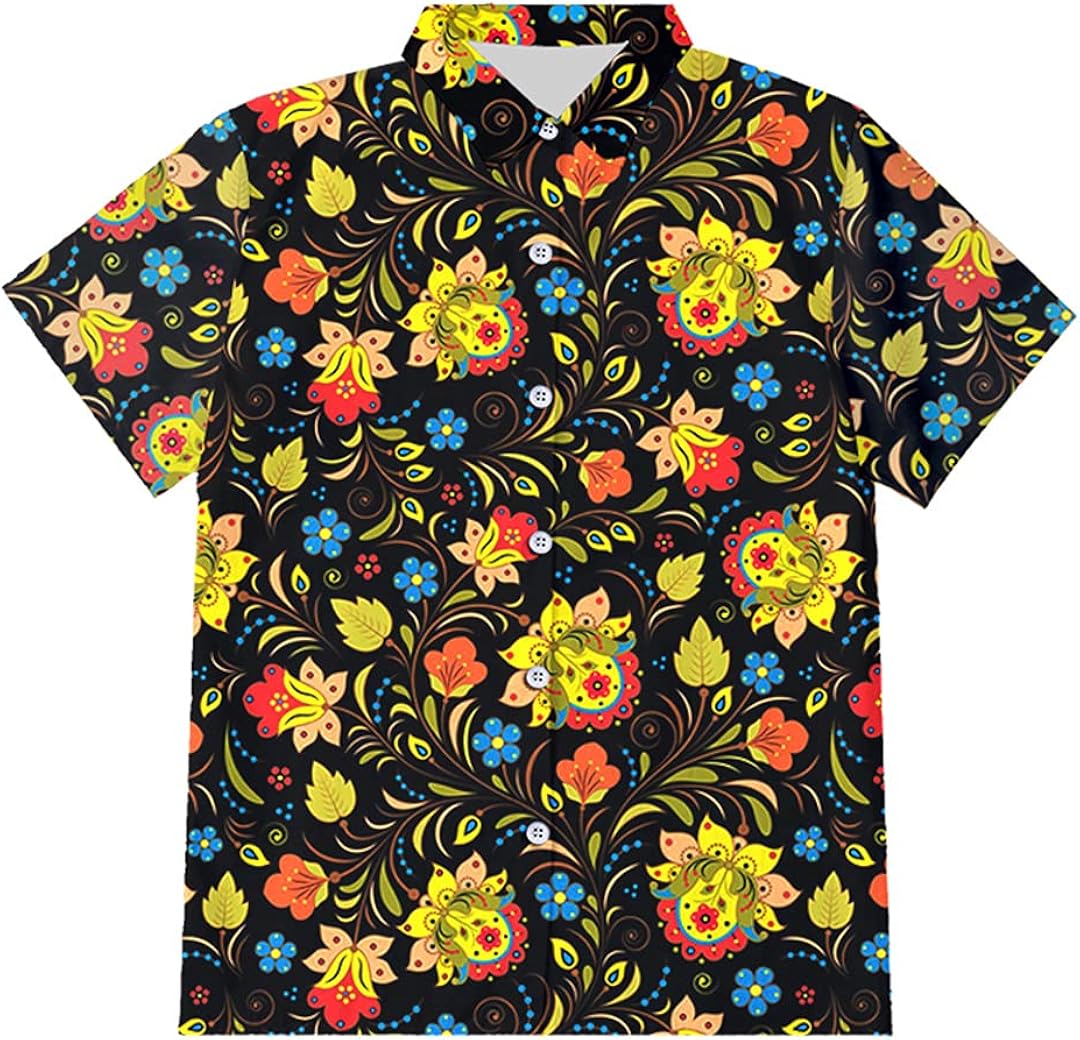 JCNHXD Men Plus Size Casual Floral 3D Print Button Down T Shirt Short