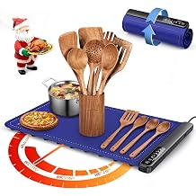 Warming Mat for Food and kitchen utensils set,Wooden Utensil Set with Electric Food Warming Mat Complete Serving Solution for Dinner Parties, Buffets, Holiday Gatherings, Everyday Elegance