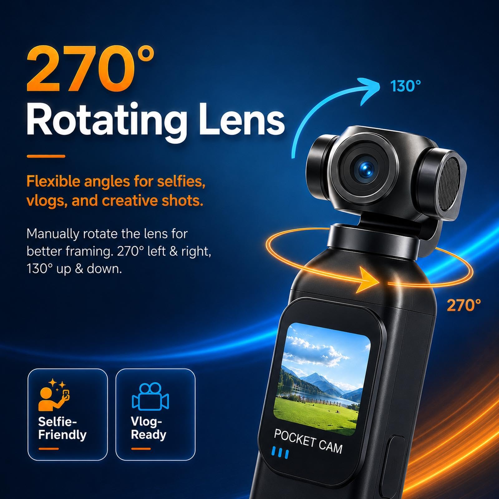 Telecamera per vlogging con obiettivo girevole a 270°, fotocamera tascabile con registrazione audio e video, batteria 14 ore, videocamere PV portatili da 64 GB, registrazione facile con un