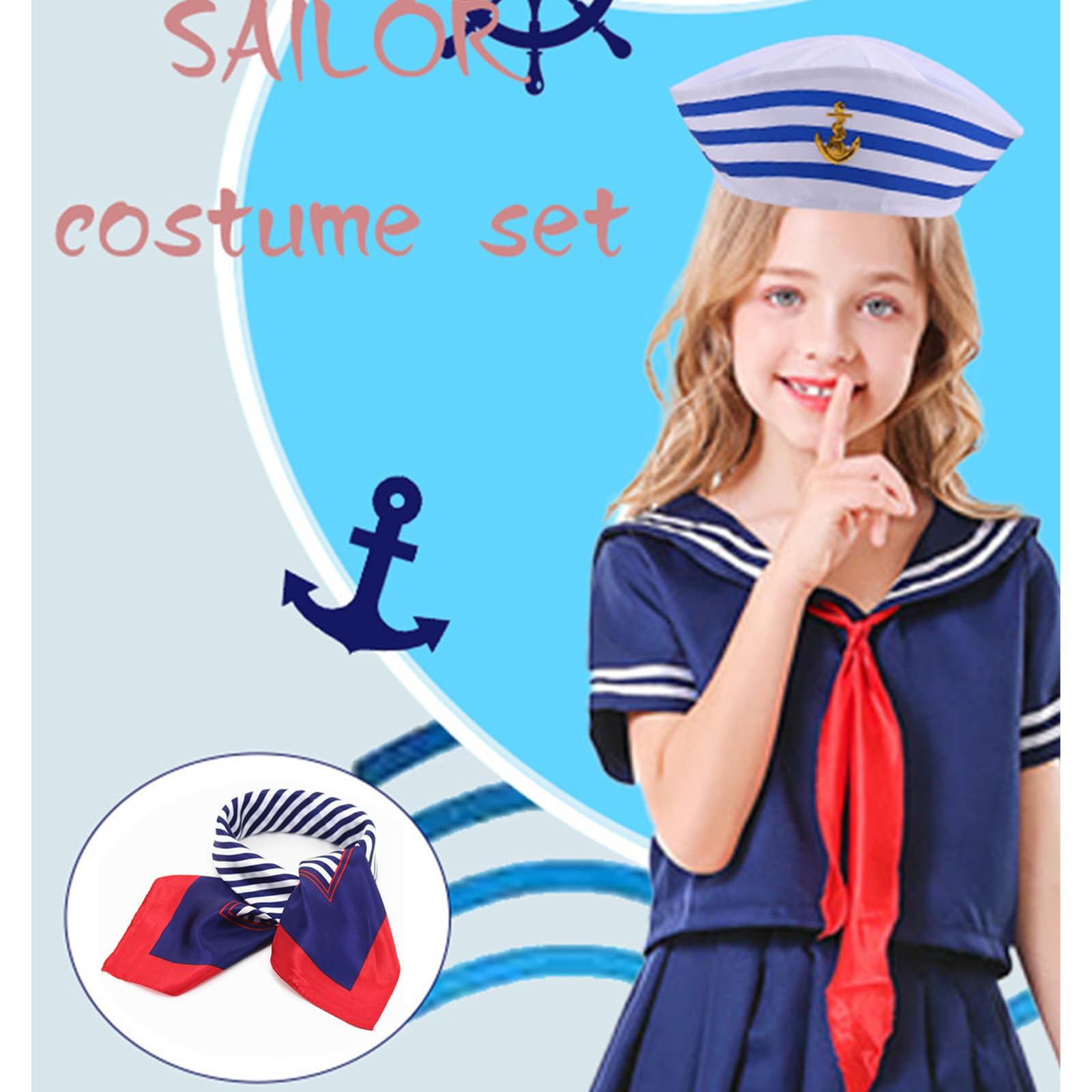 GWAWG 4pcs Captain Sailor Costume Set,Stripes Sailor Hat and Scarf Set,Yacht Captain Cap,navy dress accessories,sailor and captain costume accessories for Women Men Costume Accessory - Image 4