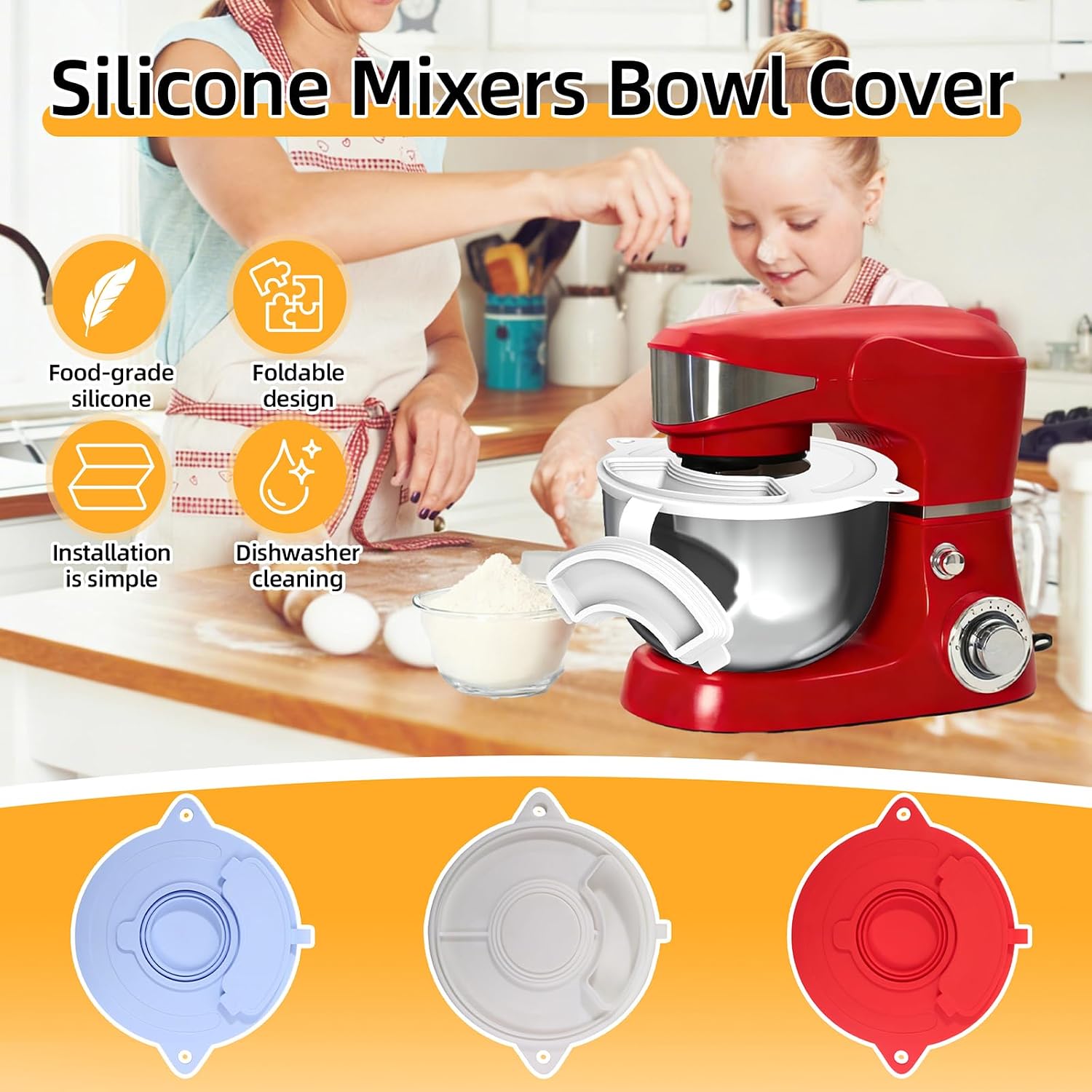 Premium Silicone Stand Mixer Spill Cover and Measuring Cup Set Mixer Bowl Lid Suitable for Effortless Baking Anti Splash Cover
