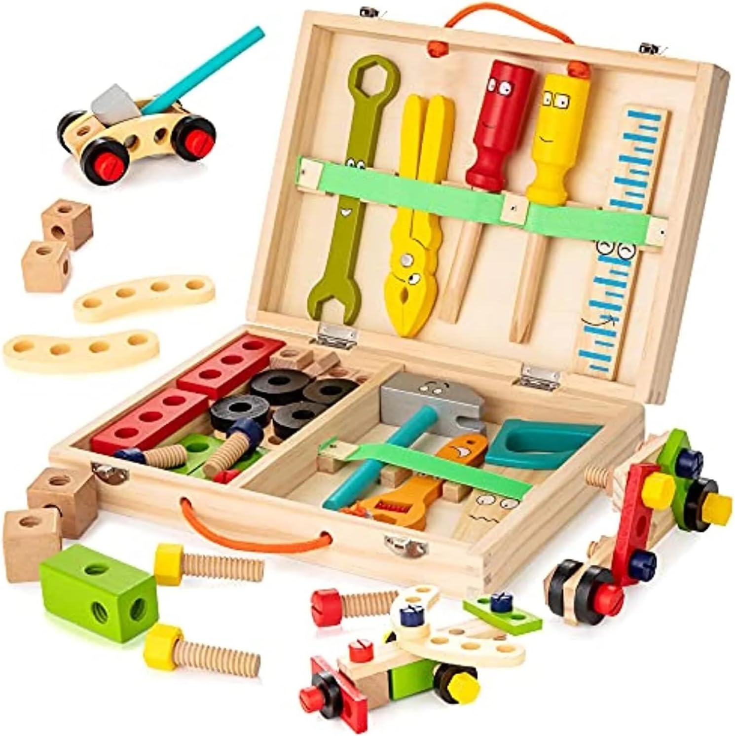 KIDWILL Tool Kit for Kids, Wooden Tool Box with Building Toy Set Creative DIY Educational Construction (Pack of 33)