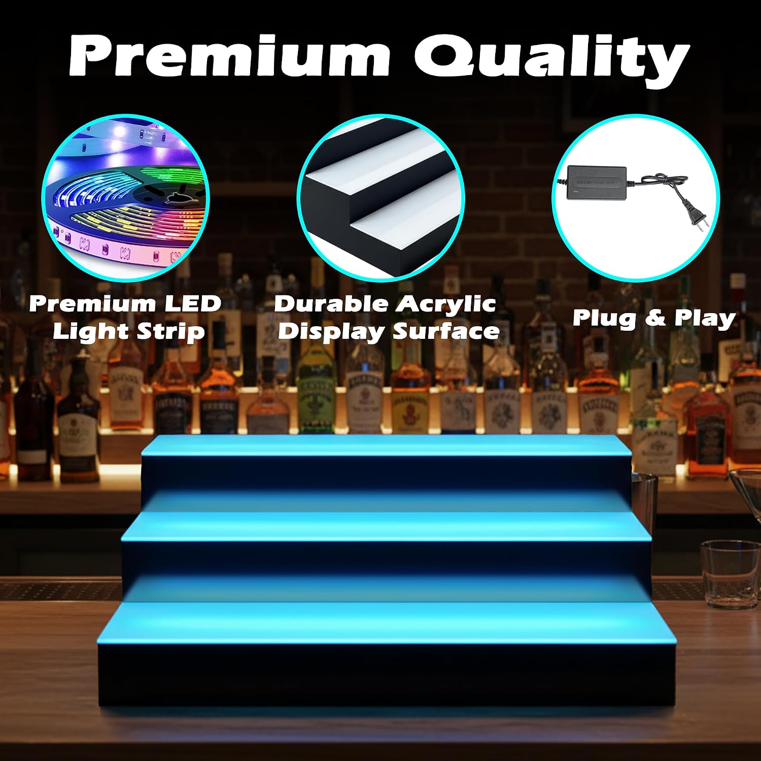 Royxen LED Lighted Liquor Bottle Shelf 3 Tier, 24 Inch Bar Shelf with Remote, Bottle Stand Multicolor Lighting Modes for Bars image 5
