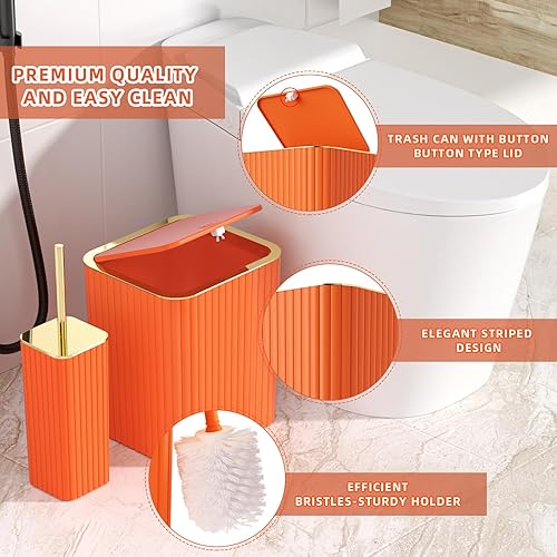 Miniatura 9 de Bathroom Accessories Set - 25PC Bathroom Sets with Shower Curtain and Rugs, Orange Bathroom Accessories with Trash Can, Soap Dispenser, Soap Dish &