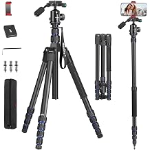 Camera Tripod Manbily 74" Aluminum Travel Tripod Monopod Stand Lightweight Compact for DSLR Camera Phone Camcorder Video, 360  Ball Head with Handle, 1/4" QR Plate, Payload 17.6lbs, Canon Nikon Sony