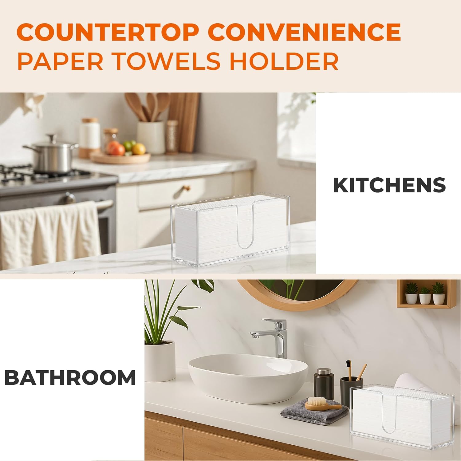 2PACK Paper Towel Holder, Countertop Paper Towel Dispenser Bathroom Paper Hand Towels Dispensers Clear Acrylic Napkin Holder Suitable for Z-fold, C-fold or MultiFold Trifold for Bathroom Kitchen