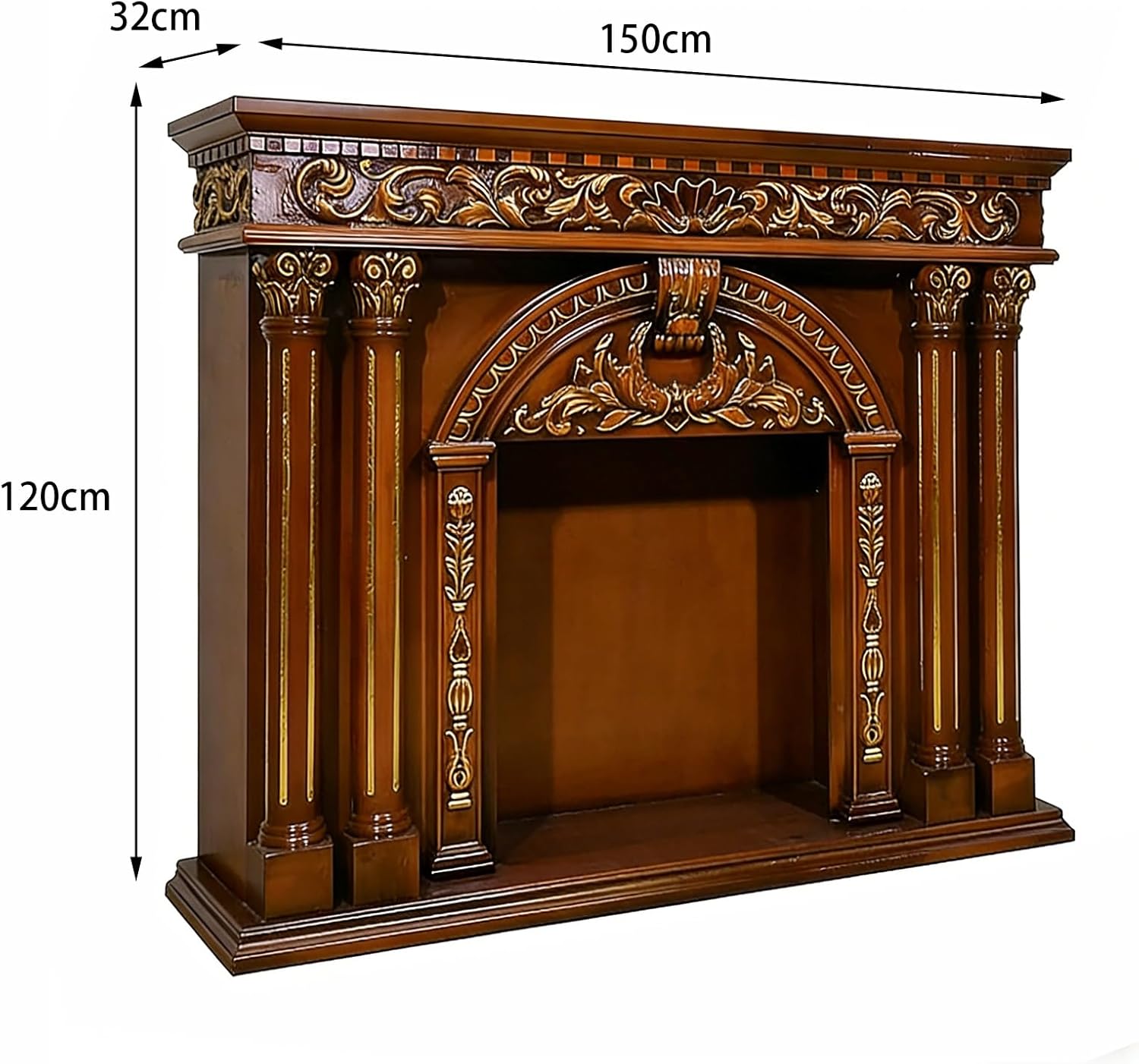Pearl Mantels Ornate Wood Fireplace Mantel Freestanding Decorative Surround Fireplace Mantel Surround(Gold)