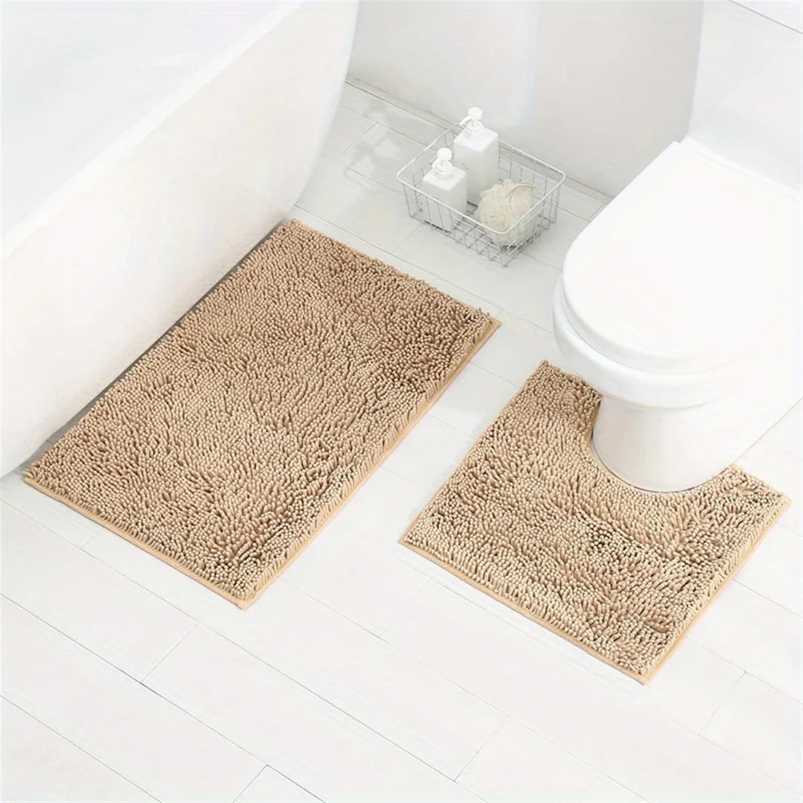Tapis de salle de bain combinable doux tapis de sol salon beige camel