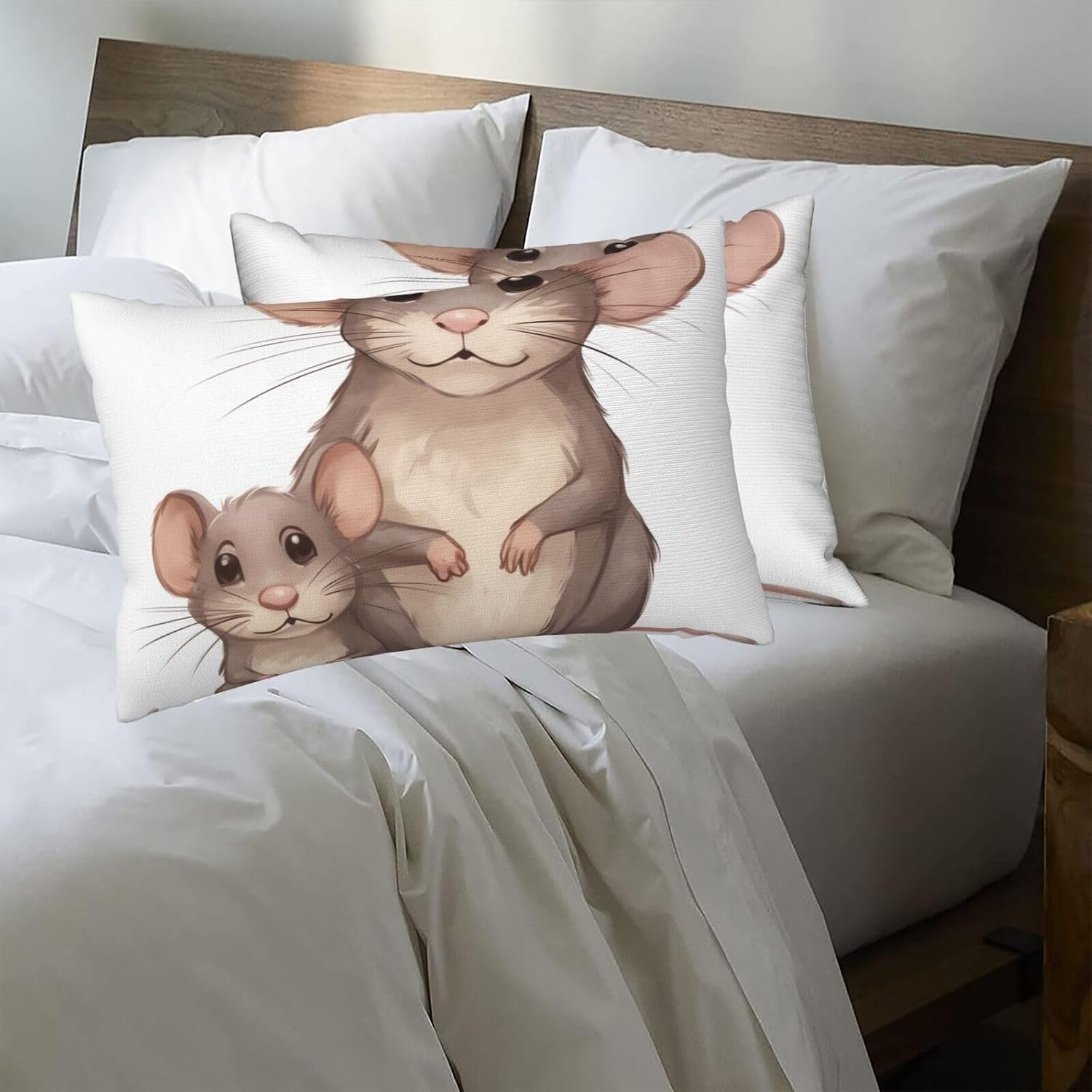 2 Pack Queen Size Pillow Cases with Zipper, Soft Breathable Pillowcase for Hair and Skin, 20"x30" Pillow Covers for Sleeping Gift Bed Pillow Case Mother and Child Rats Pillowcases