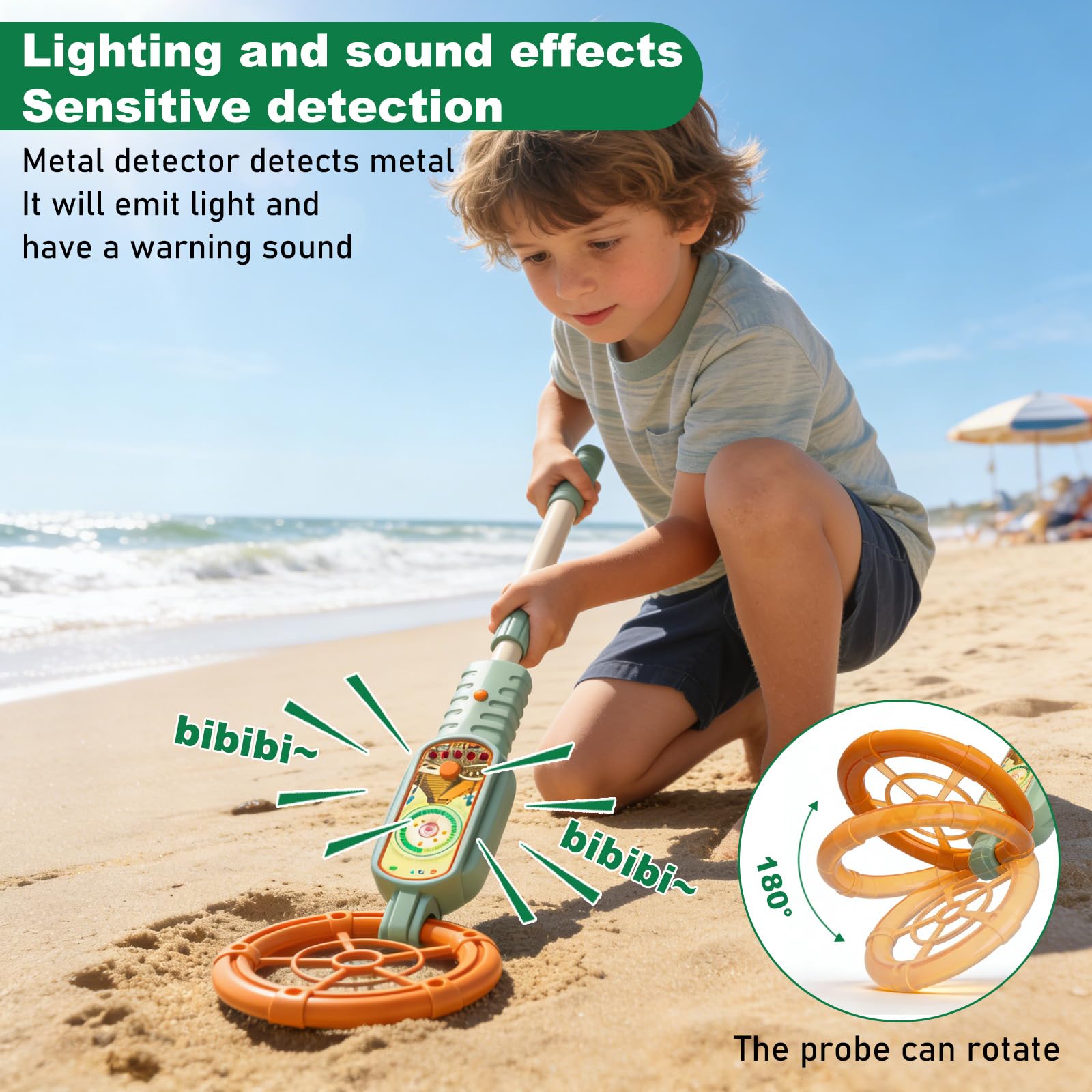 Aicharynic Detector de metales para niños, detector de metales portátil para niños con indicador de sonido, detector de metales para niños, ajustable de 60 a 80 cm, para exploración al aire libre