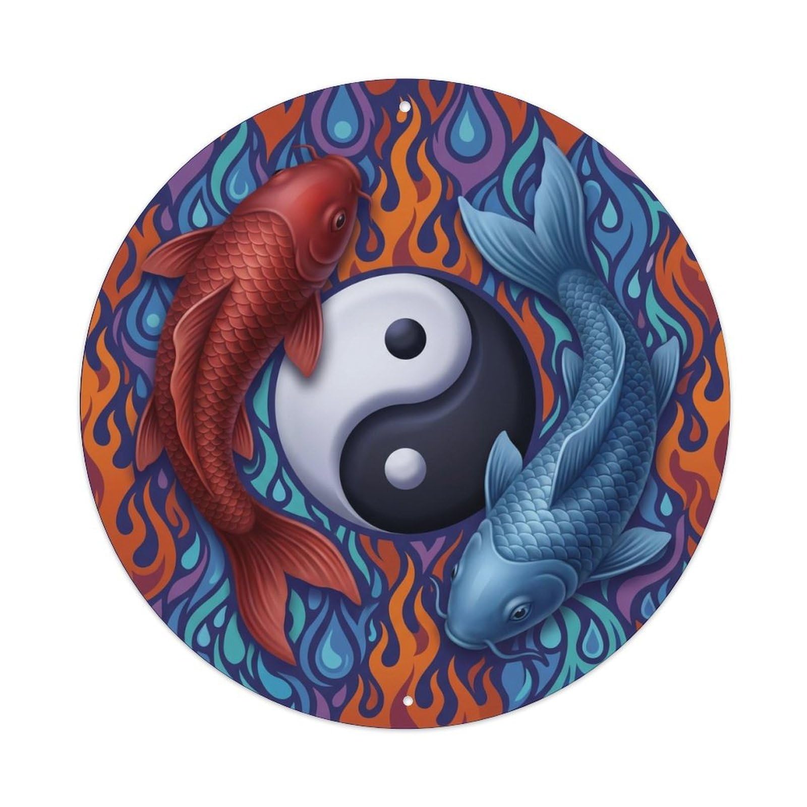 Tai Chi Koi Fish Elements Fire Water Contrast Opposite Metal Tin Sign