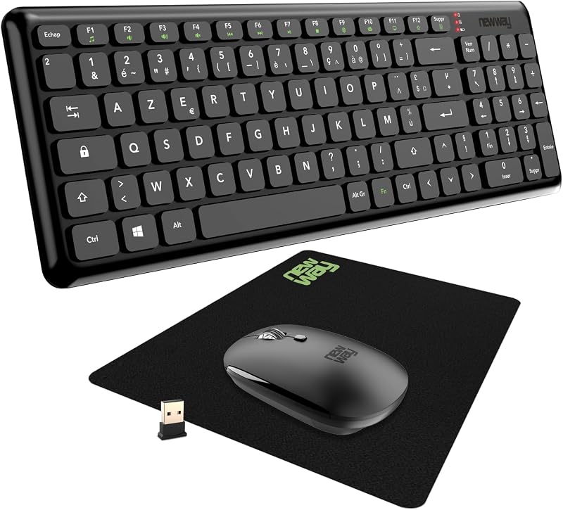 NEWWAY Vezeték Nélküli Billentyűzet és Egér Szett - Fekete, USB és WiFi Csatlakozás, Hordozható, PC Kompatibilis, ON-KM01F Modell