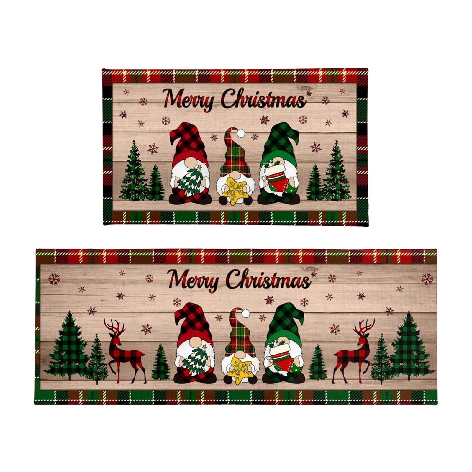 2 alfombras de cocina de Navidad, antideslizantes, lavables, para pasillo, salón, suelo, baño, cocina, diseño estampado, decoración navideña