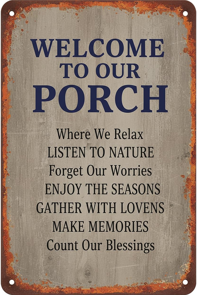 Wall Decor Vintage Metal Ation Sign 8x12inch - Welcom To Our Porch-for Home Garage Pub Outside Yard