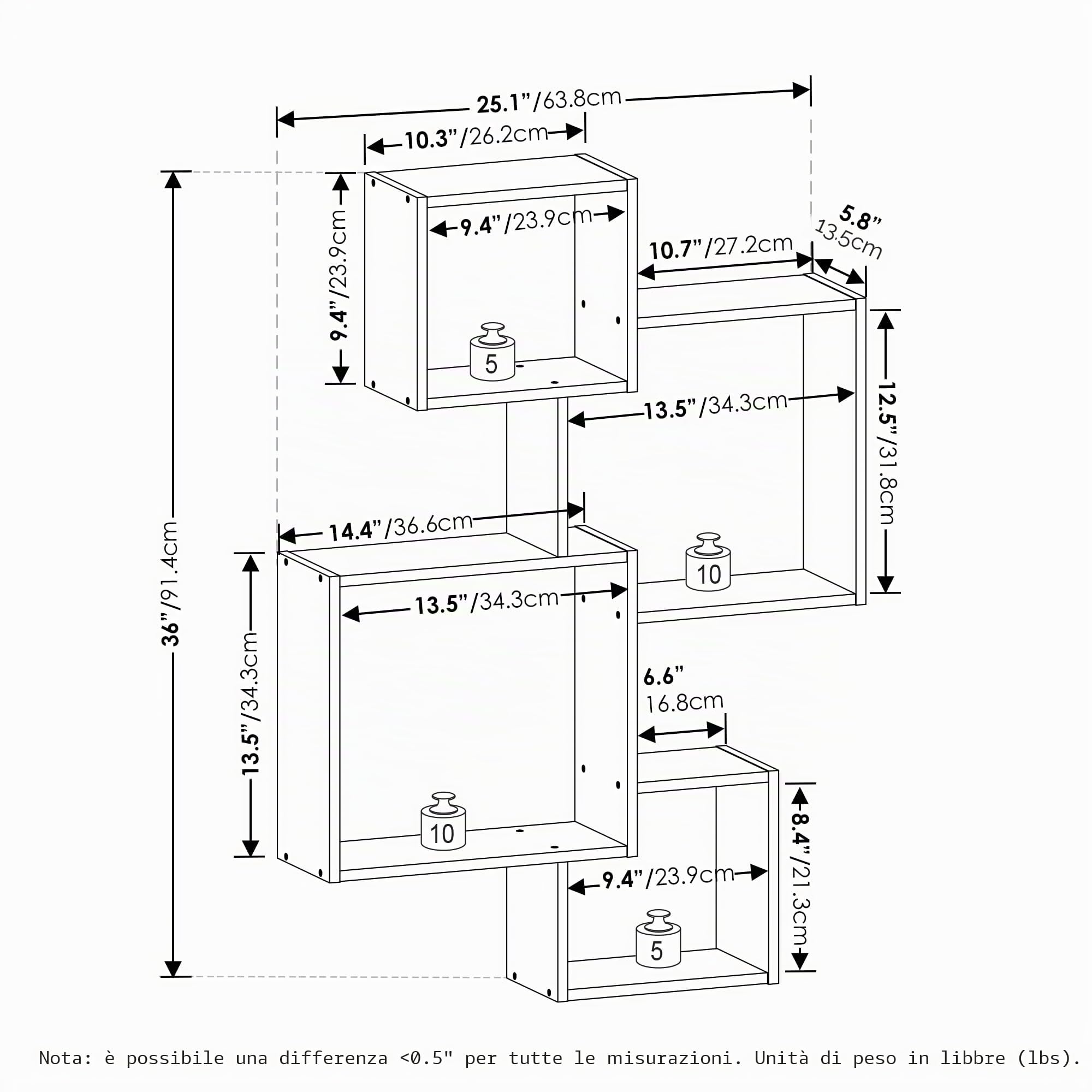 Furinno Rossi Mensola Galleggiante a cubo per Montaggio a Parete, Legno ingegnerizzato, Espresso, Set di 4