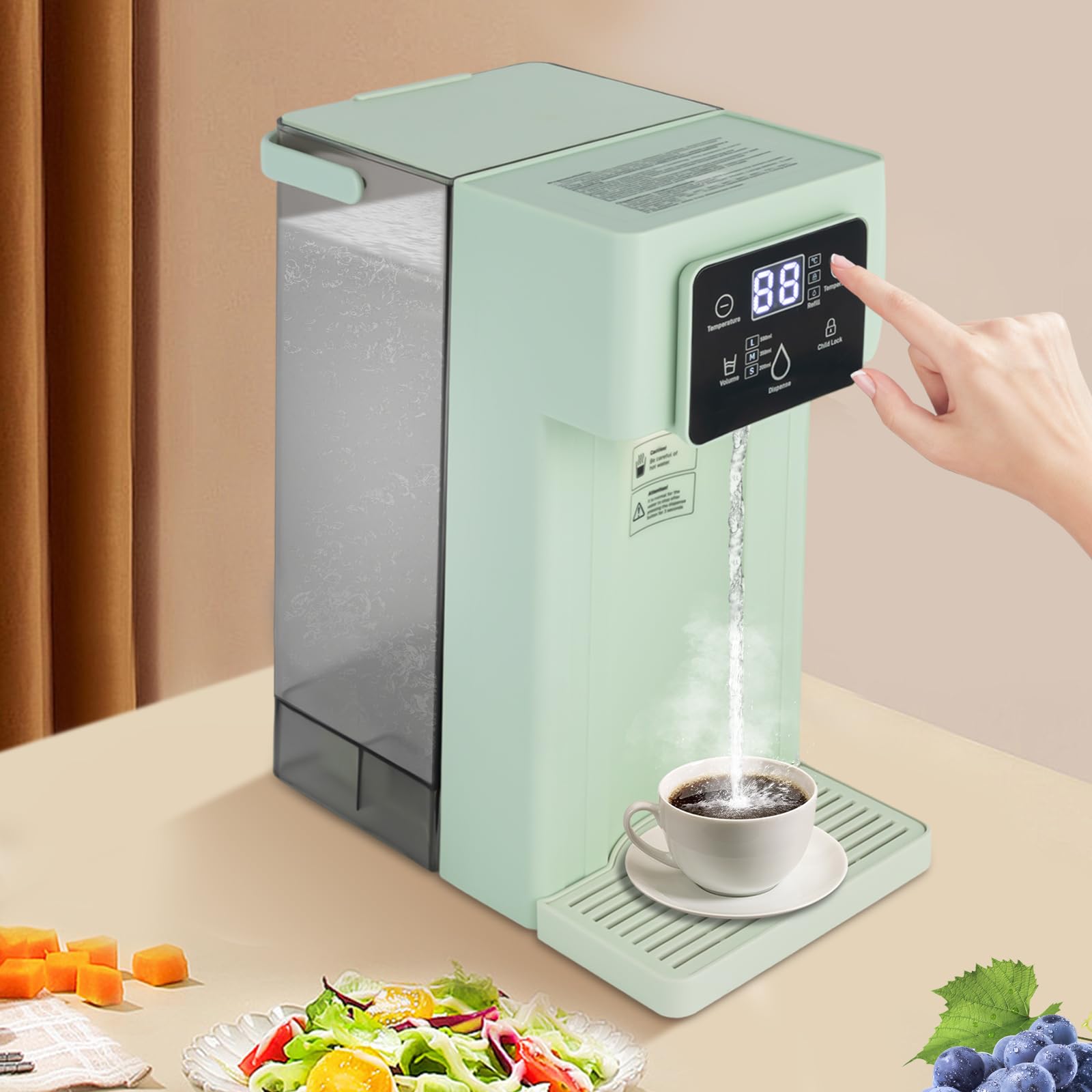 3L Instant Hot Water Dispenser, 1500W Electric Tea Kettle Large Water Boiler Maker Countertop Rectangular Water System Dispenser with NTC Probe Detect for Homes Offices Schools