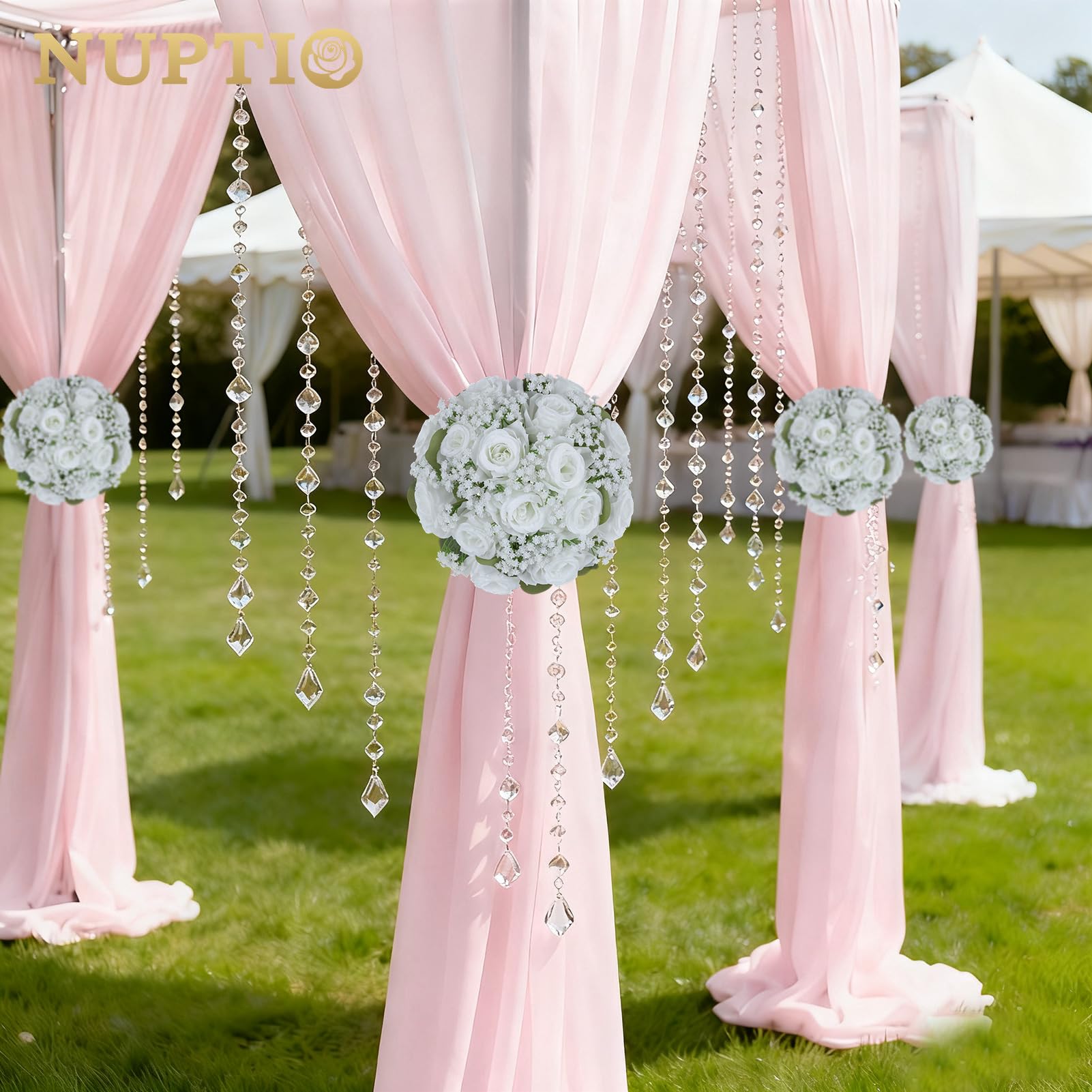 NUPTIO Fleurs Centre de Table Mariage: 10 Pièces 22cm Diamètre Blanche Boule Fleur Artificielle pour Fete Decoration - Composition Gypsophile Fausse Fleur Rose pour Anniversaire