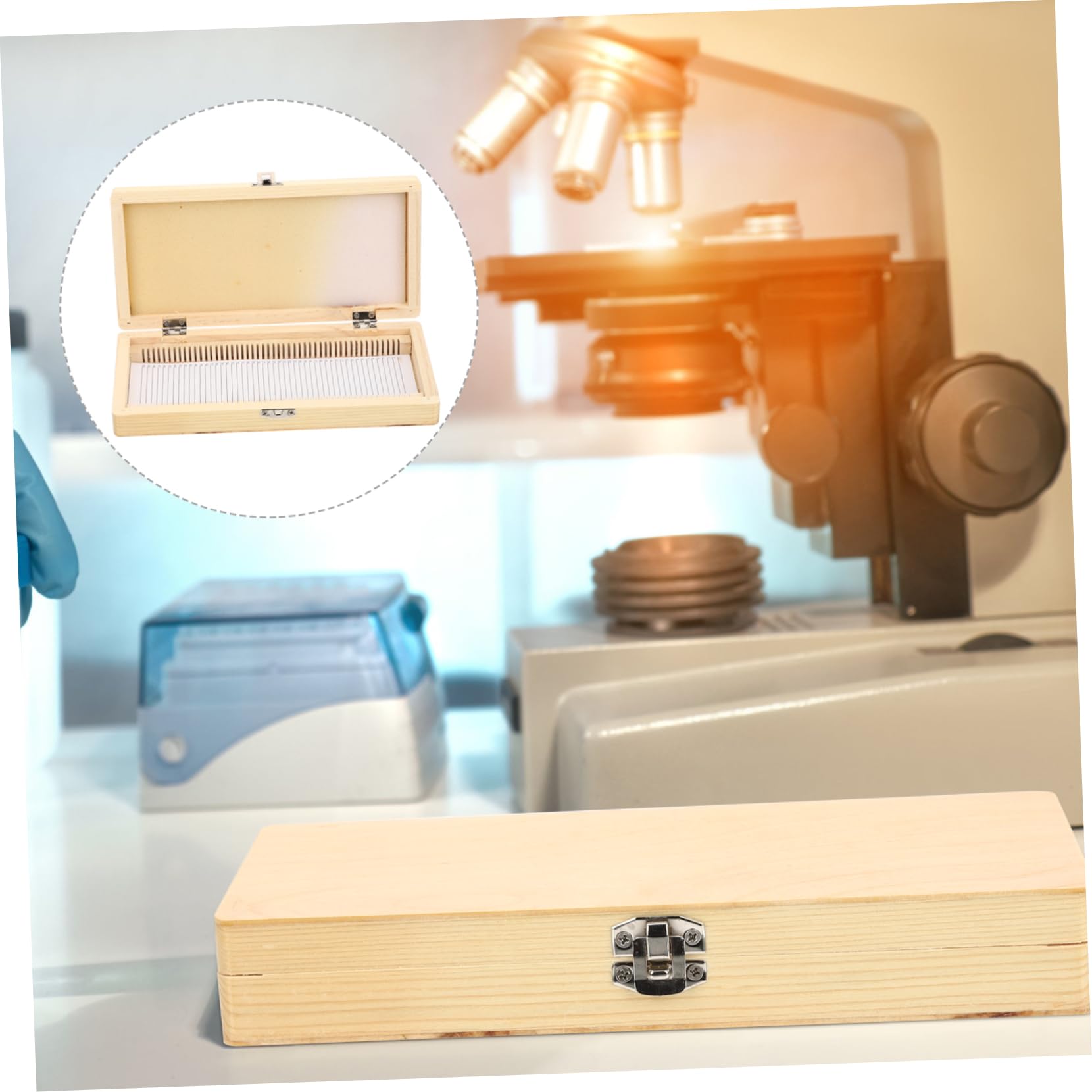 KICHOUSE Slide Storage Container Microscope Slide Holder Pathology Slide Case Slide Out Storage Bins Stainless Steel Wooden