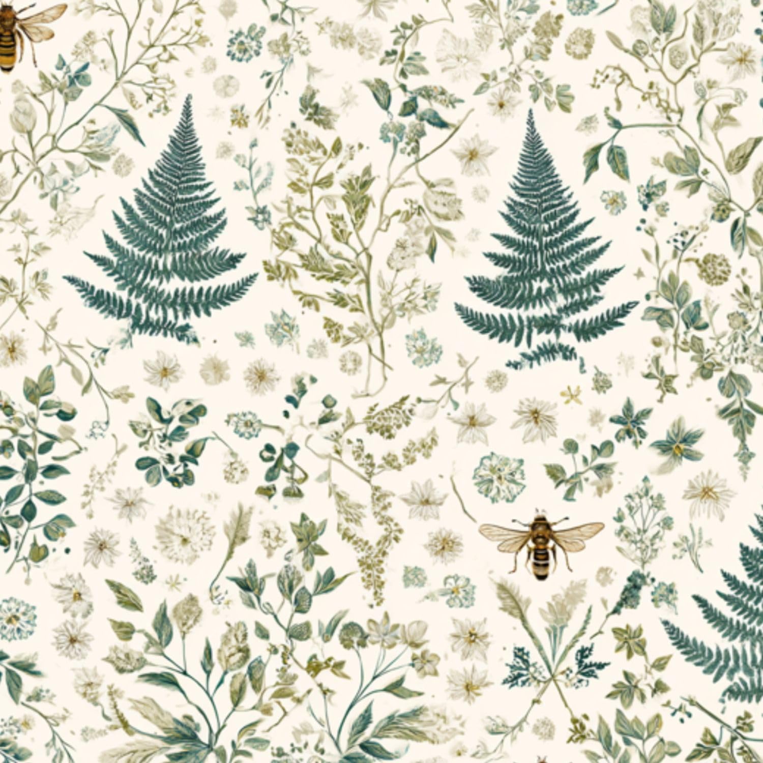 DERUINVAIO Self Adhesive Feature Removable Romantic Countryside Fern Peel and Stick Vinyl Wallpaper Roll, Sticky Lining Paper for Bedroom, Living Room, Kitchen Walls