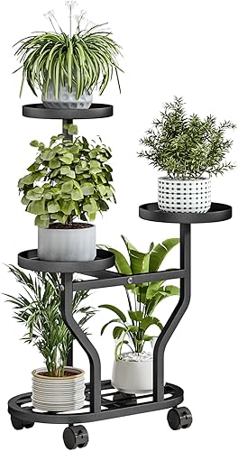 Miniatura 1 de Soporte para plantas con ruedas de metal de 3 niveles, estante esquinero de flores para múltiples plantas, estante de exhibición para dormitorio,