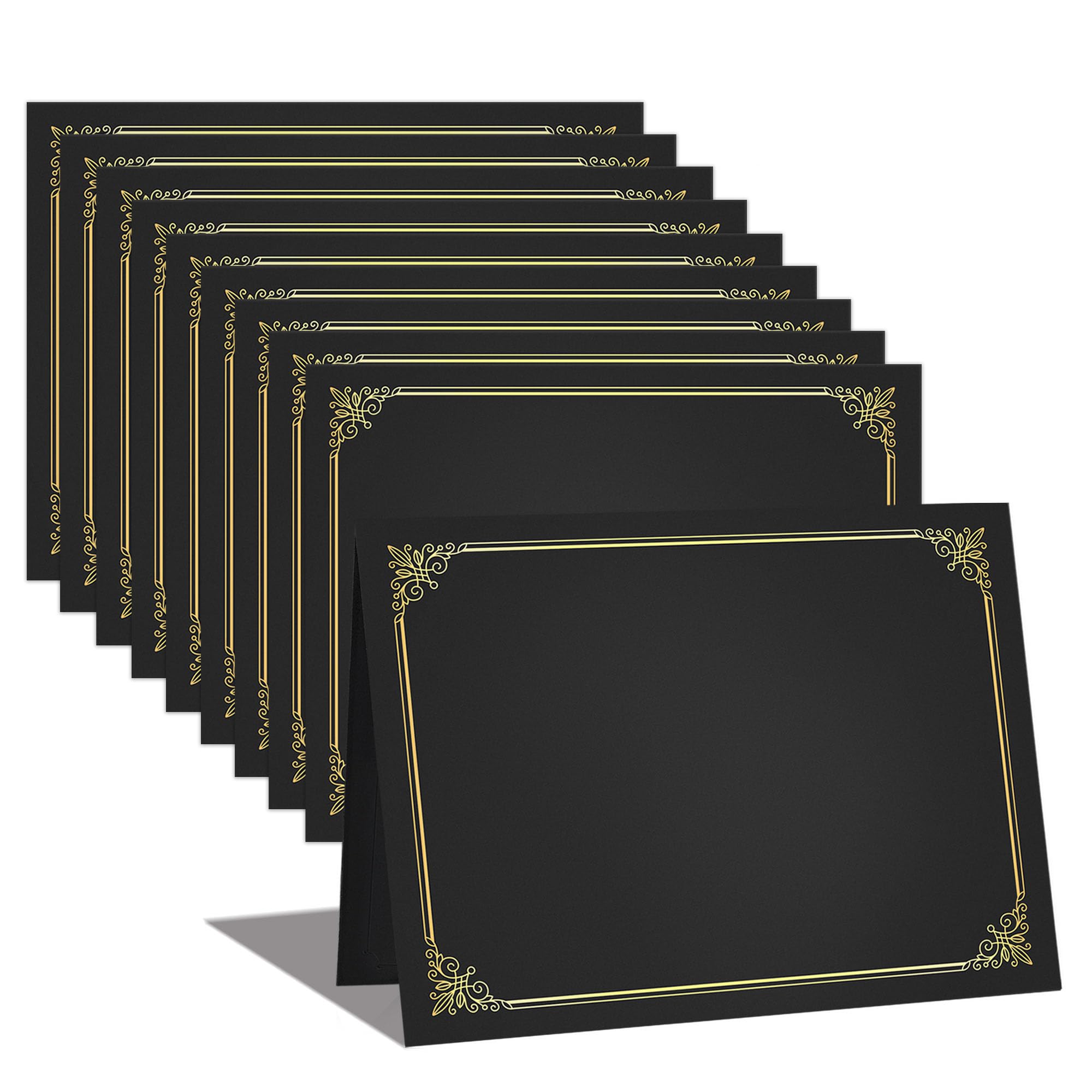 GNL Certificate Holders - 10 Packs Black Diploma Holders, Certificate Covers with Gold Foil Border, for Letter Size 8.5 x 11 Certificate Paper, Award,