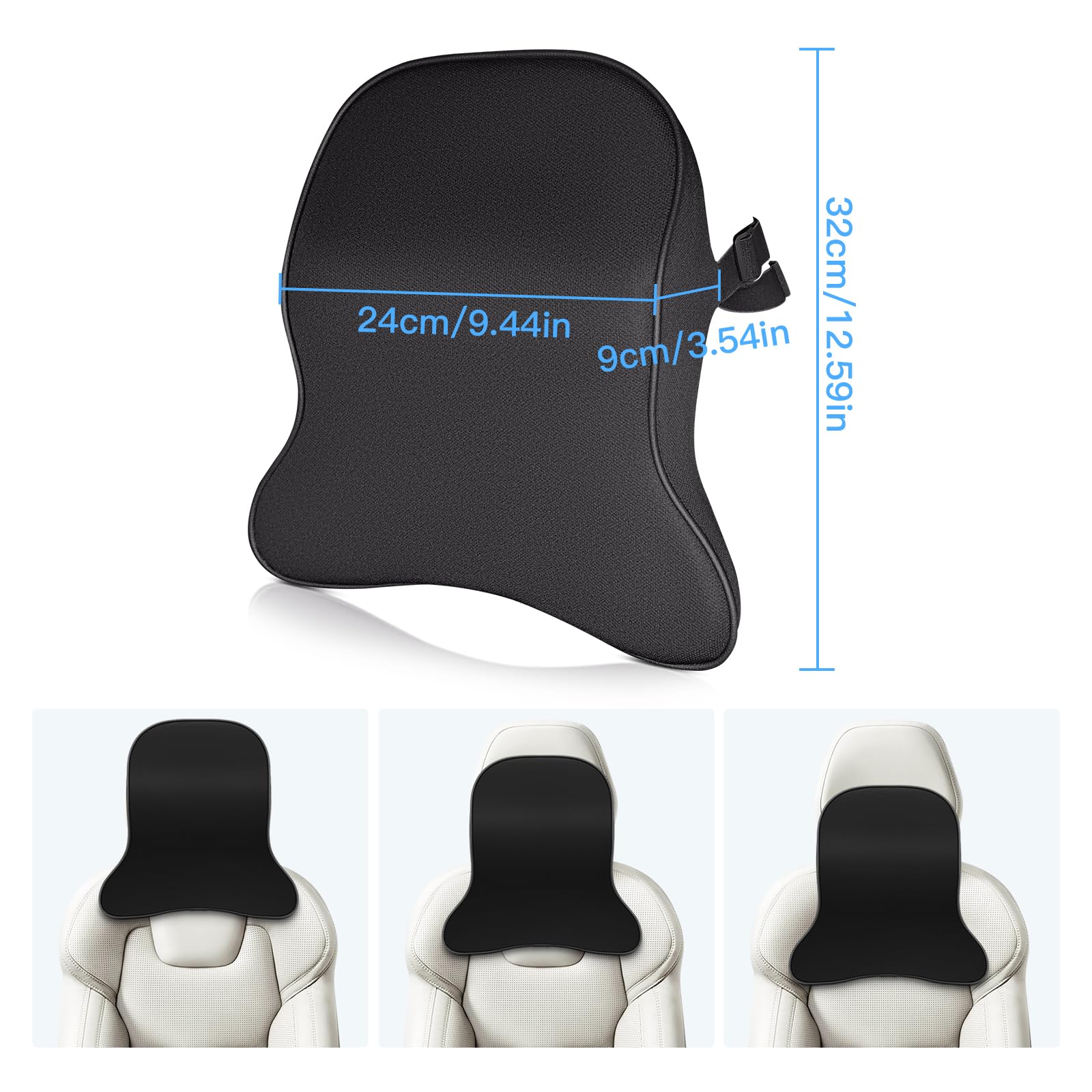 2 Cuscini Cervicali Auto Per Poggiatesta In Memory Foam - FlagShipper, Nero, Accessori Interni Auto