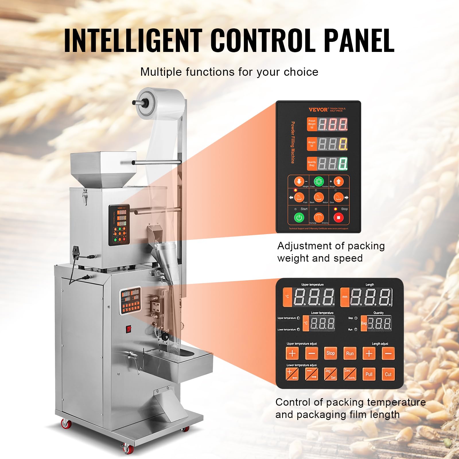 VEVOR Confezionatrice Automatica per Particelle, 1-100 g, Bustina Multifunzione per Riempire Ponderazione Bustine di Polvere, Riempitrice per Polvere per Semi di Tè Grani Farina Chicchi