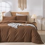LIFETOWN 100% Washed Cotton Duvet Cover Set Linen Feel Natural Wrinkle Lightweight Comfy (Queen, Linen)